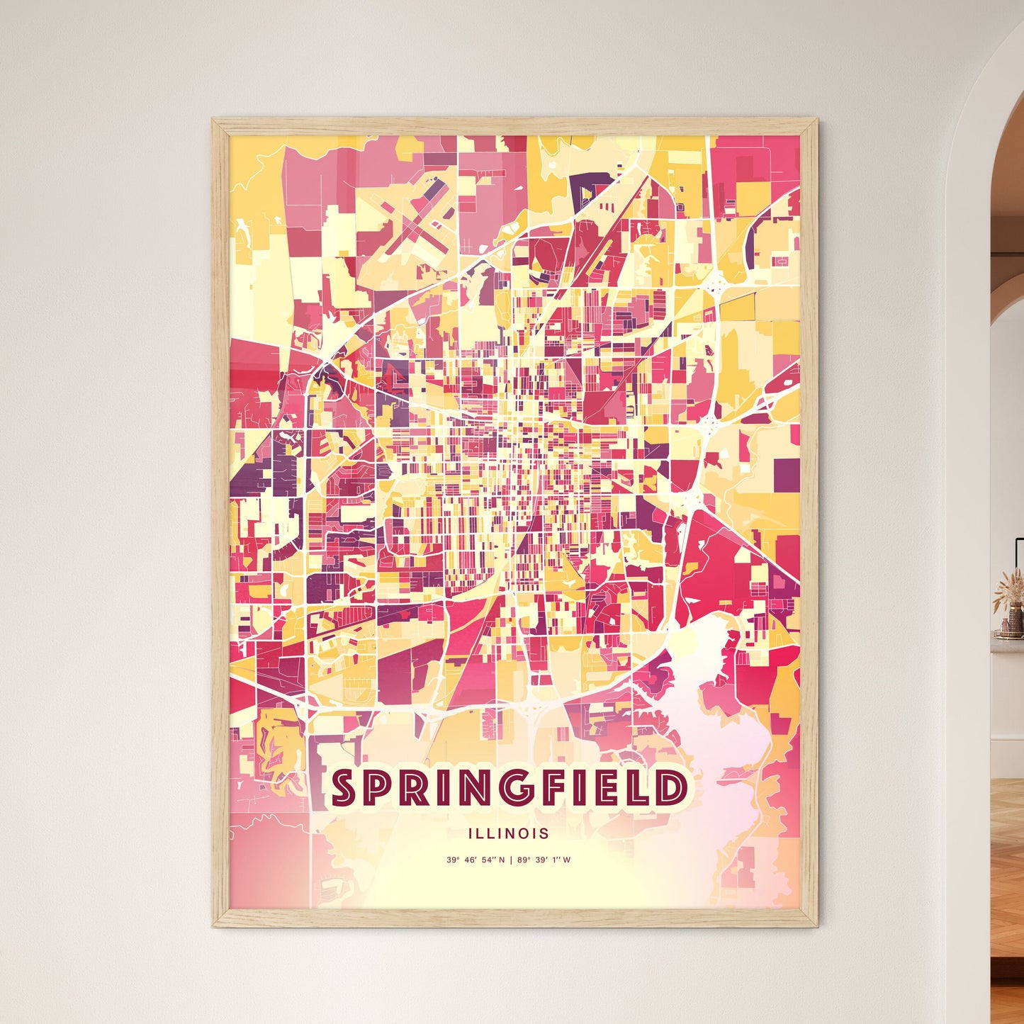 Colorful Springfield Illinois Fine Art Map Hot Red