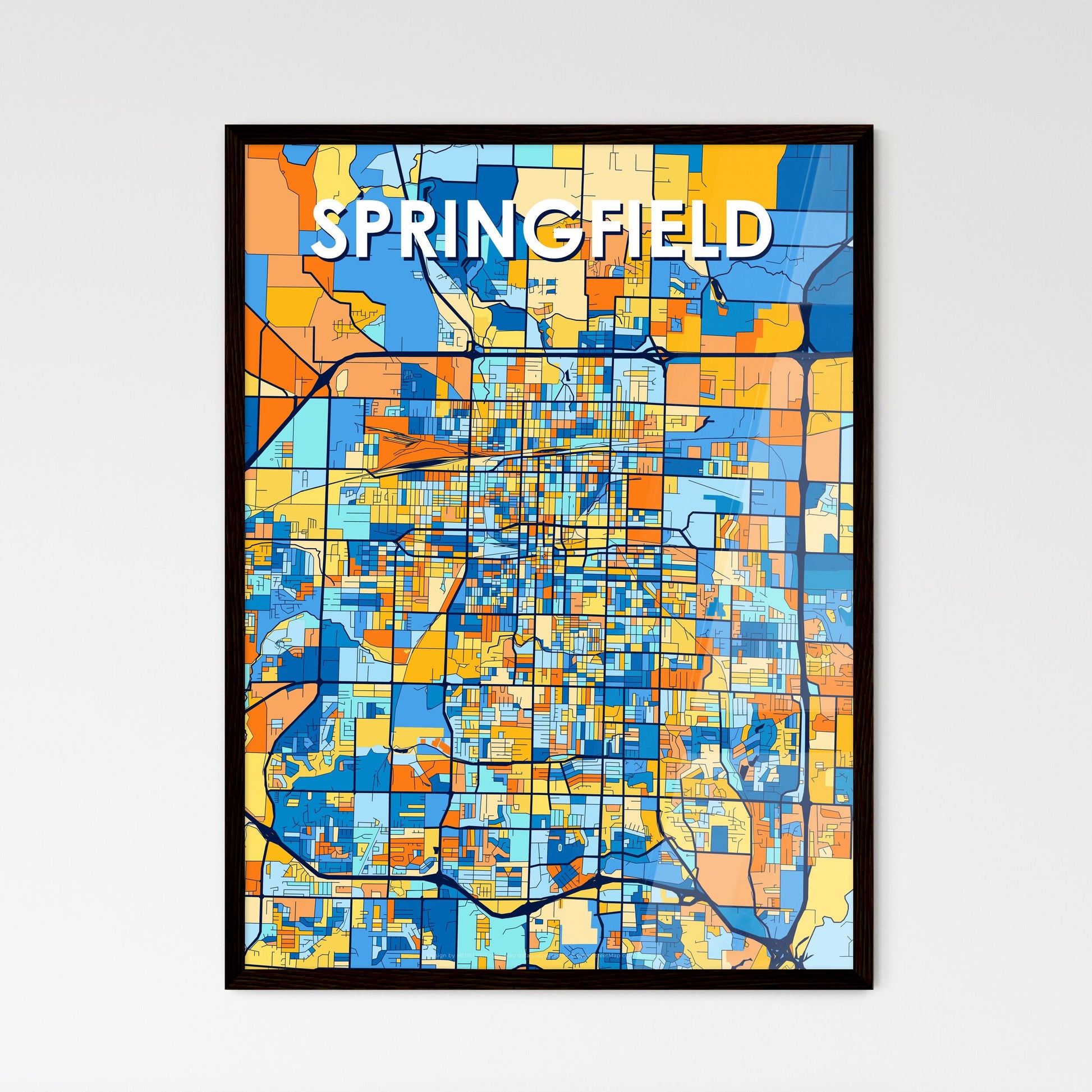 SPRINGFIELD MISSOURI Vibrant Colorful Art Map Poster Blue Orange