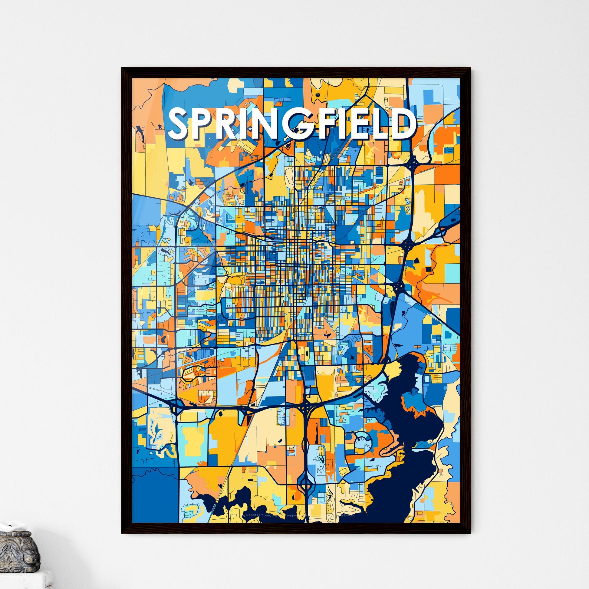 SPRINGFIELD ILLINOIS Vibrant Colorful Art Map Poster Blue Orange