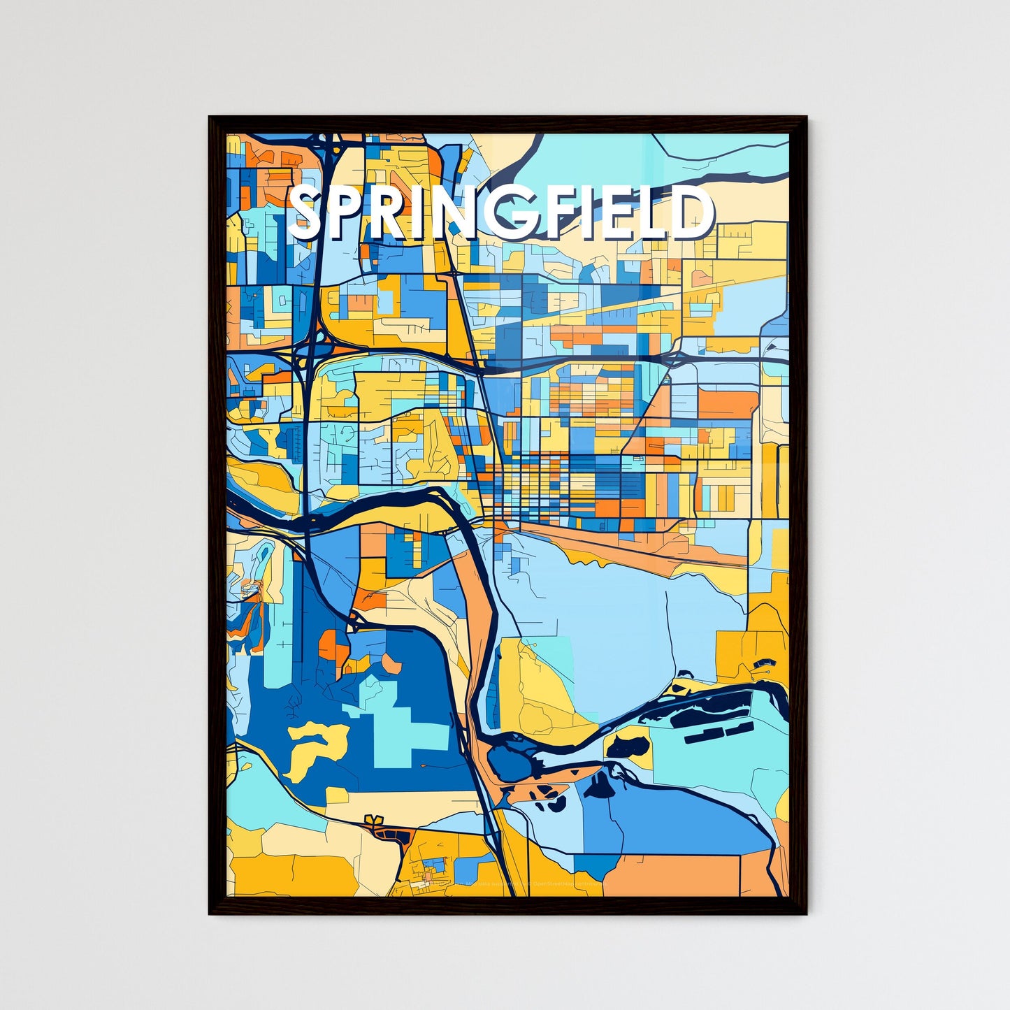 SPRINGFIELD OREGON Vibrant Colorful Art Map Poster Blue Orange