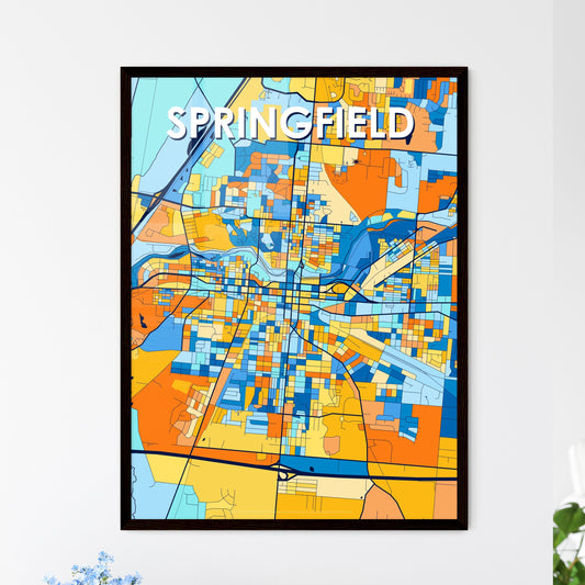 SPRINGFIELD OHIO Vibrant Colorful Art Map Poster Blue Orange