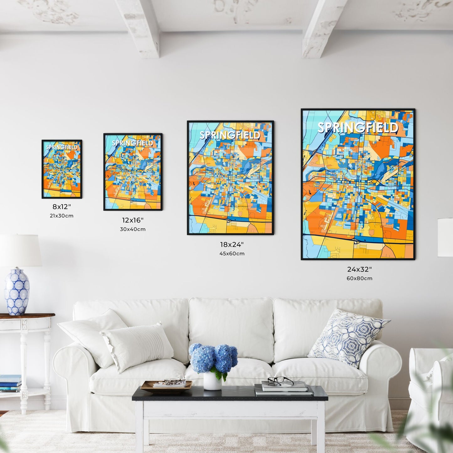 SPRINGFIELD OHIO Vibrant Colorful Art Map Poster Blue Orange