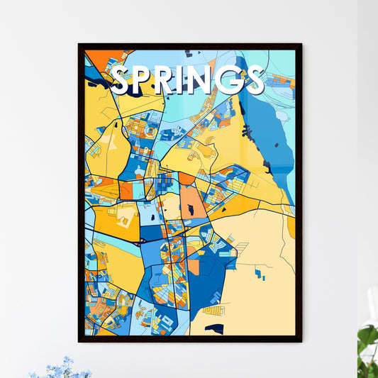 SPRINGS SOUTH AFRICA Vibrant Colorful Art Map Poster Blue Orange