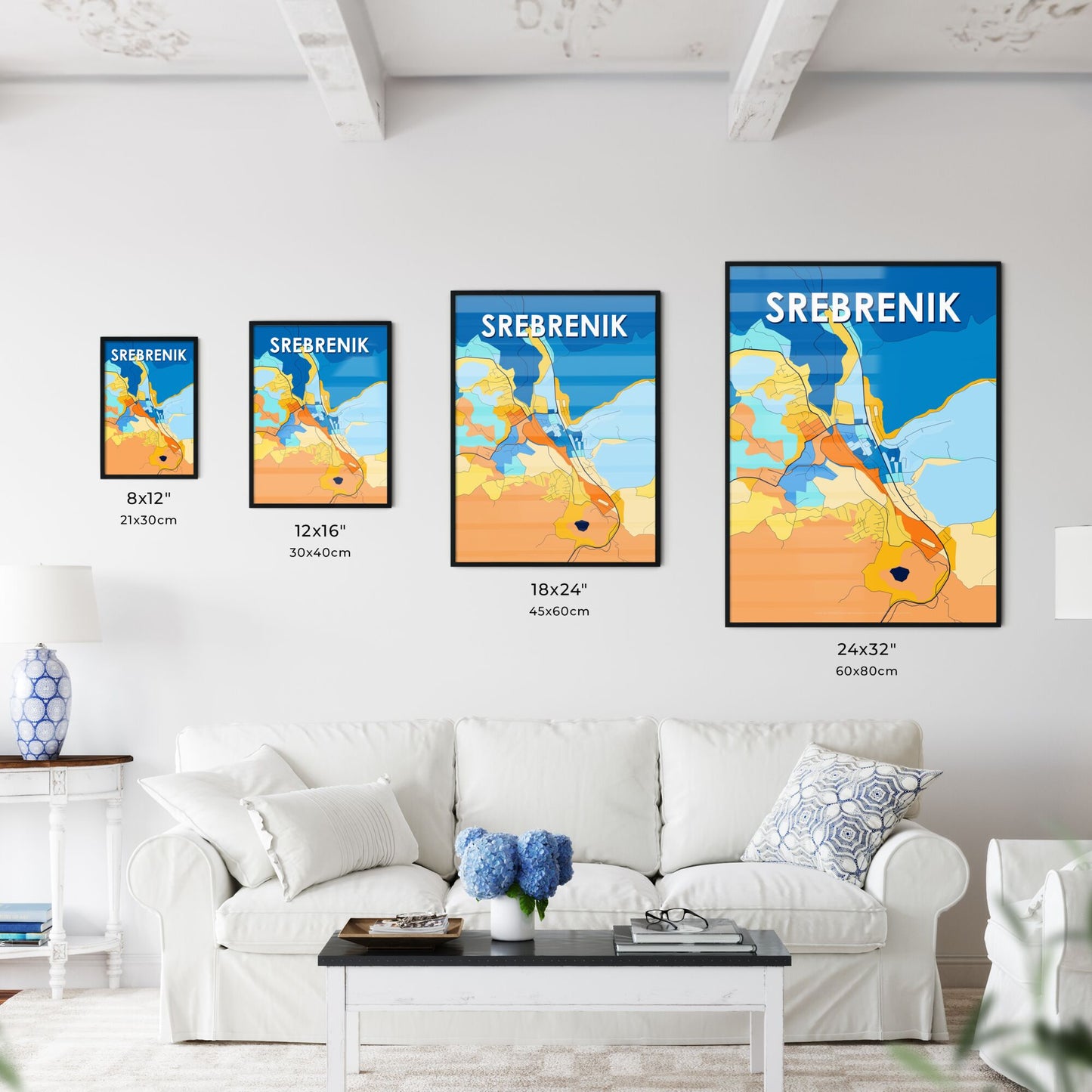 SREBRENIK BOSNIA AND HERZEGOVINA Vibrant Colorful Art Map Poster Blue Orange