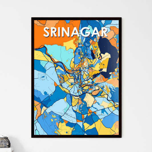 SRINAGAR INDIA Vibrant Colorful Art Map Poster Blue Orange