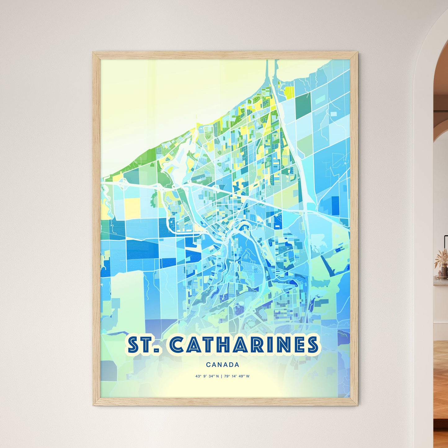 Colorful St. Catharines Canada Fine Art Map Cool Blue
