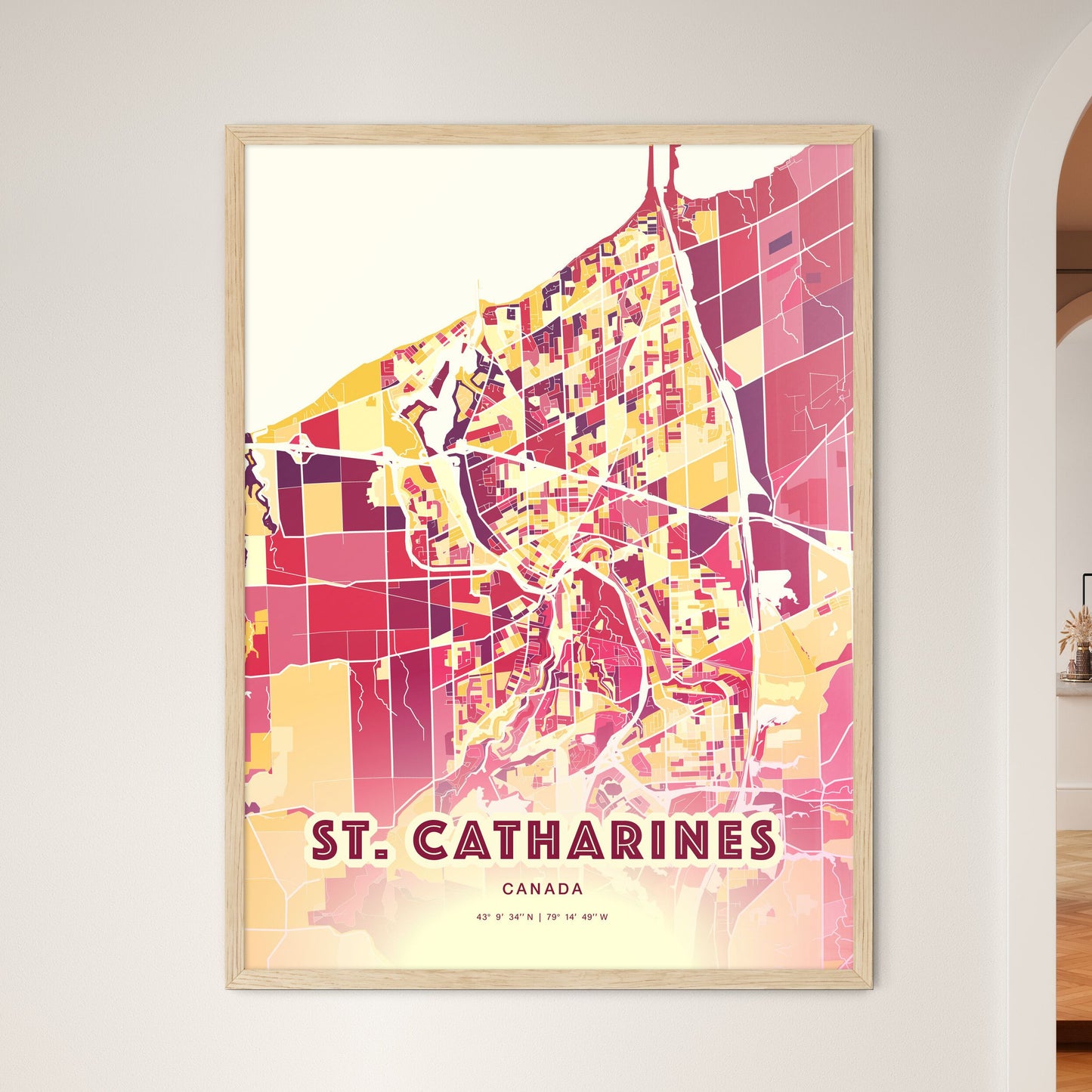 Colorful St. Catharines Canada Fine Art Map Hot Red