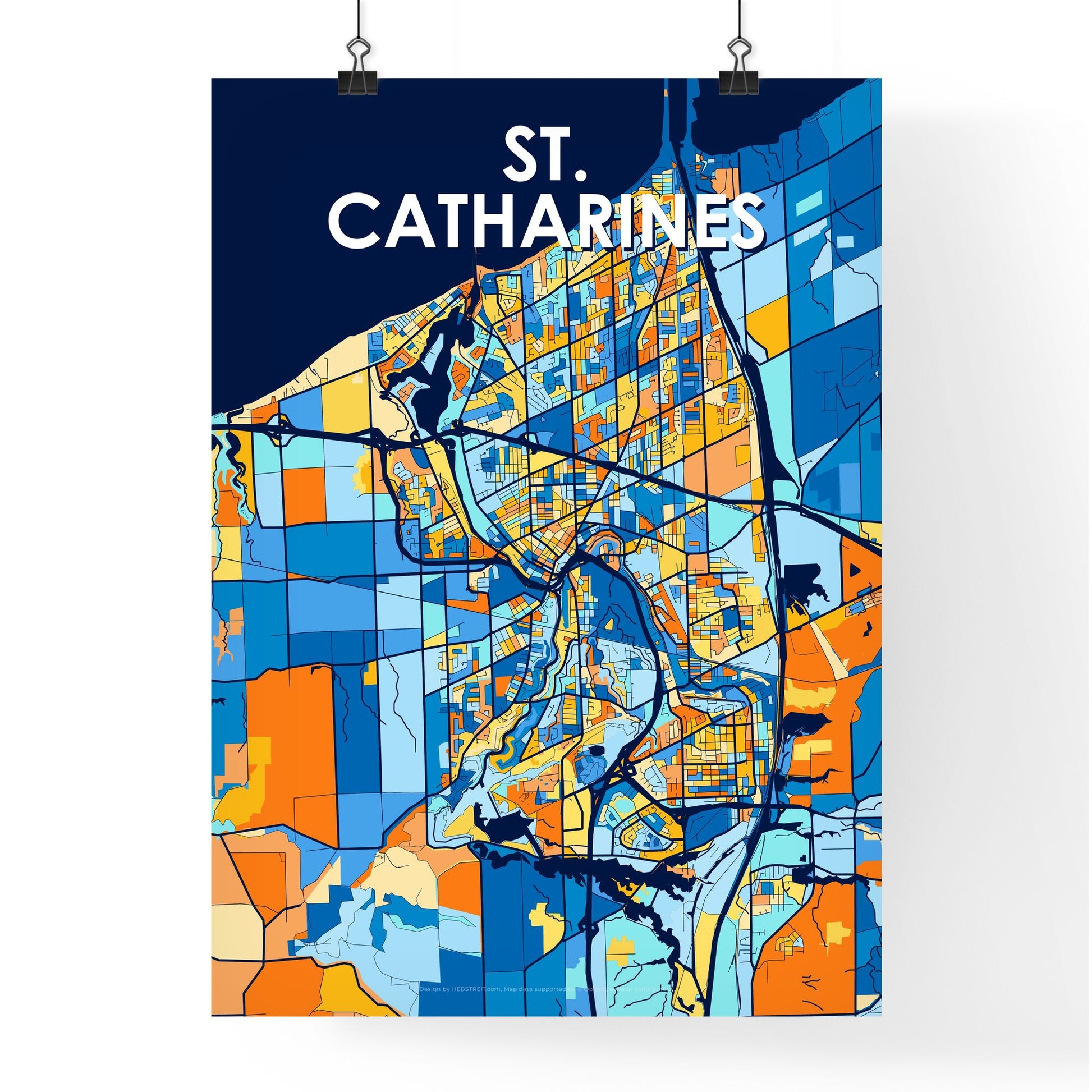 ST. CATHARINES CANADA Vibrant Colorful Art Map Poster Blue Orange