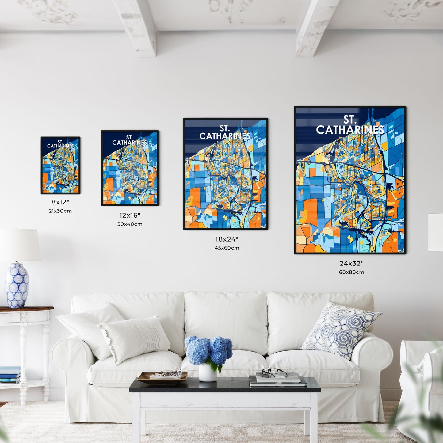 ST. CATHARINES CANADA Vibrant Colorful Art Map Poster Blue Orange