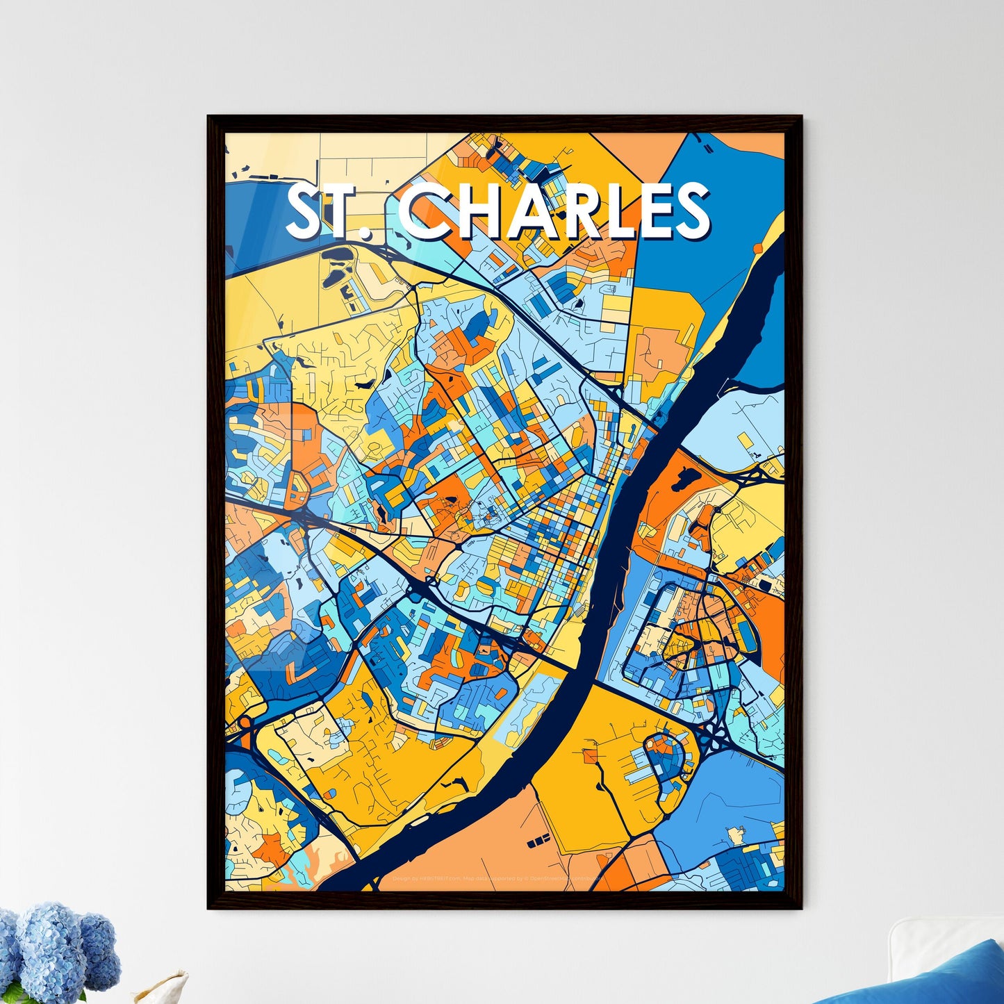 ST. CHARLES MISSOURI Vibrant Colorful Art Map Poster Blue Orange