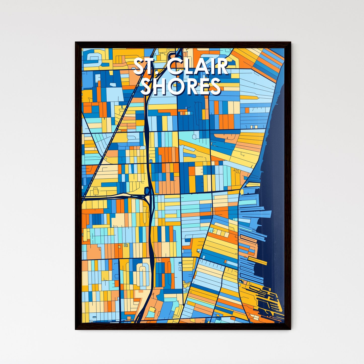 ST. CLAIR SHORES MICHIGAN Vibrant Colorful Art Map Poster Blue Orange