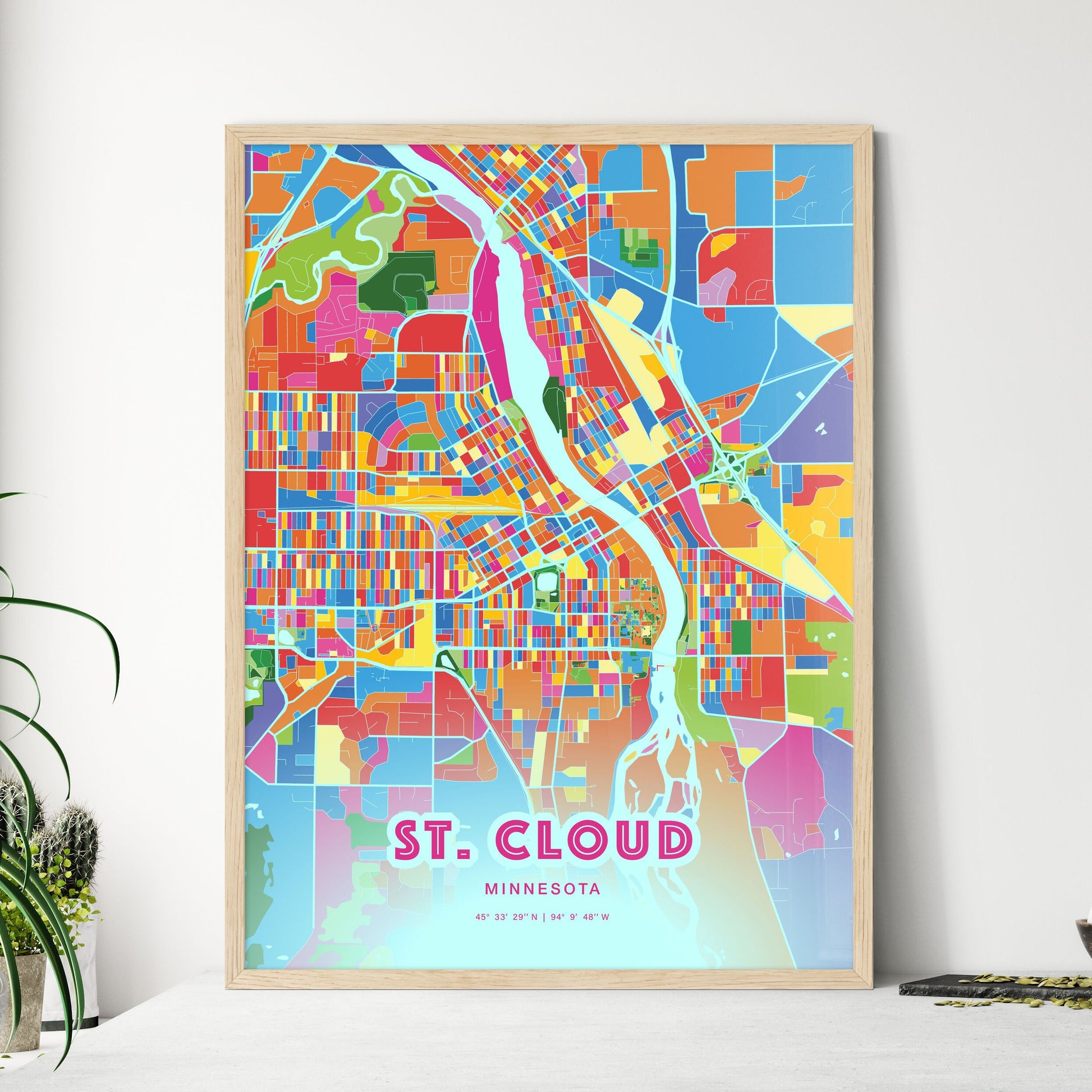 Colorful St. Cloud Minnesota Fine Art Map Crazy Colors