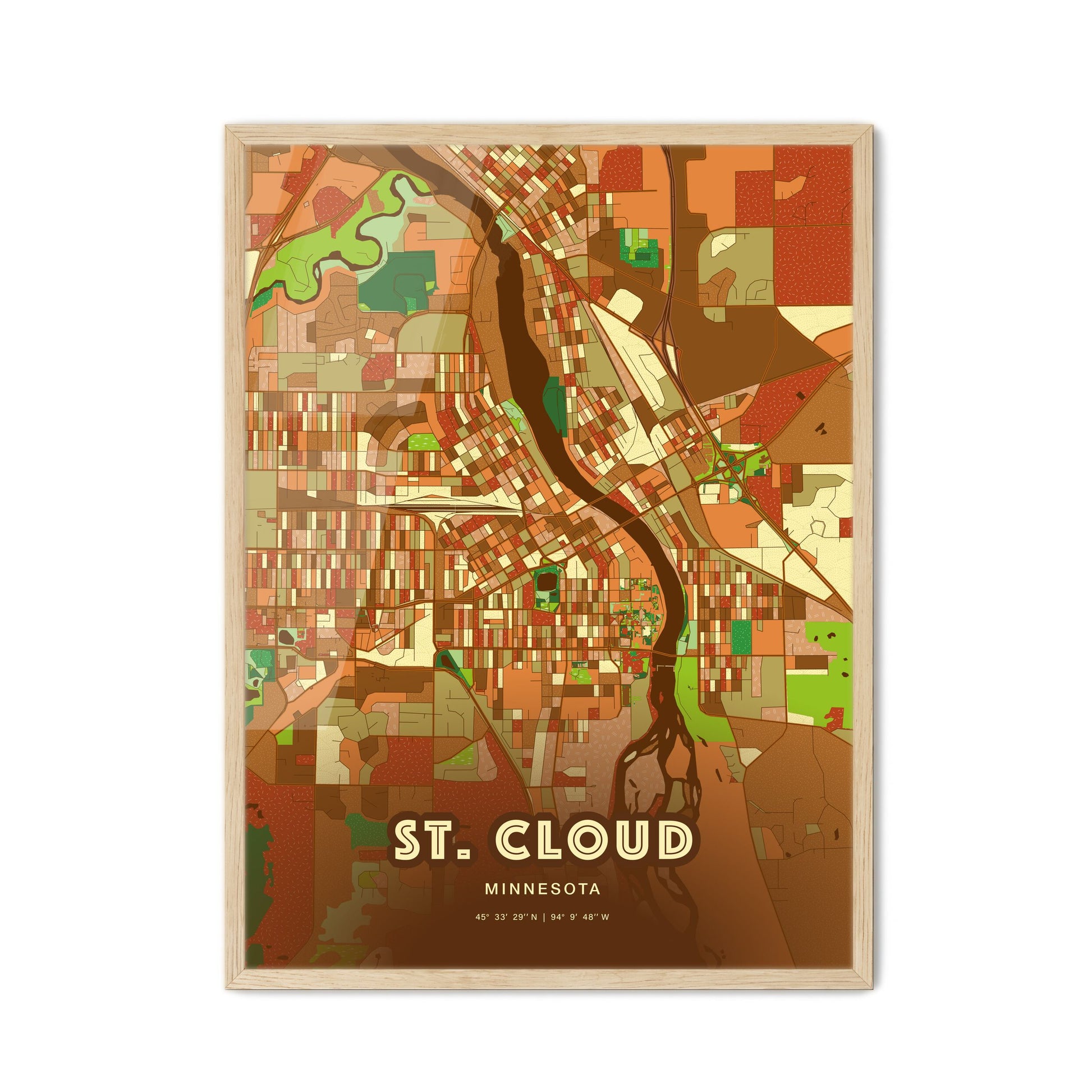 Colorful St. Cloud Minnesota Fine Art Map Farmhouse
