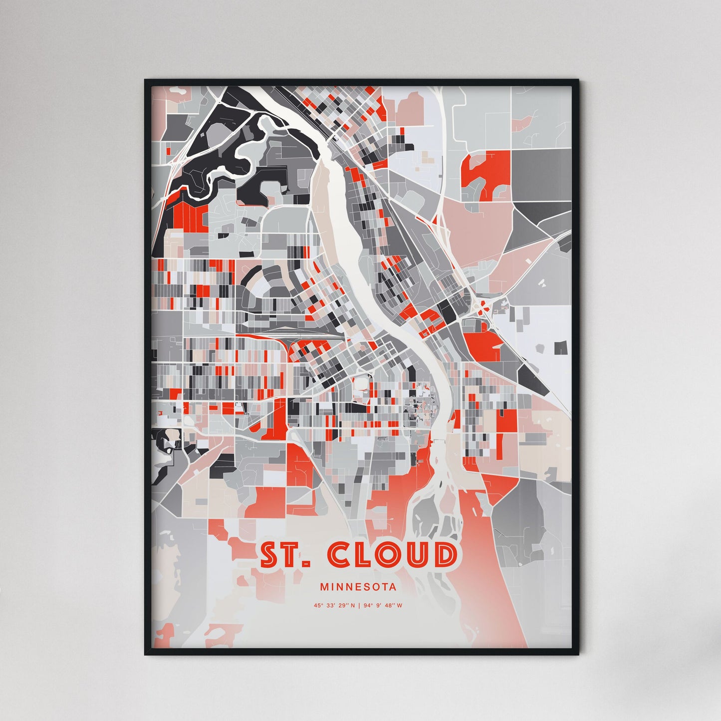 Colorful St. Cloud Minnesota Fine Art Map Modern Expressive