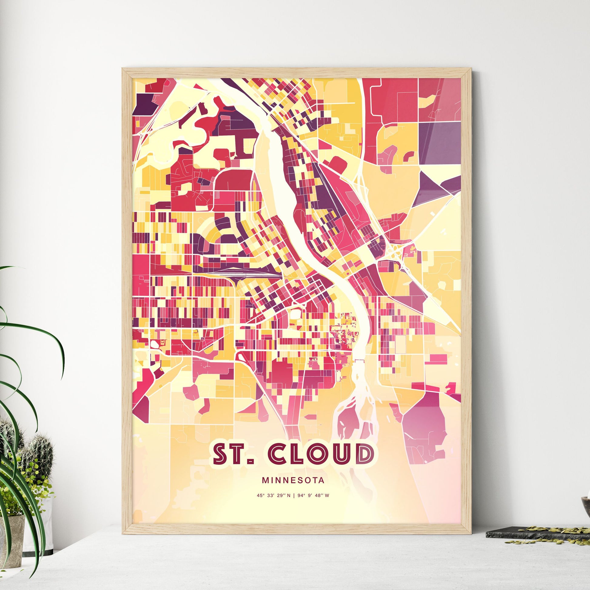 Colorful St. Cloud Minnesota Fine Art Map Hot Red