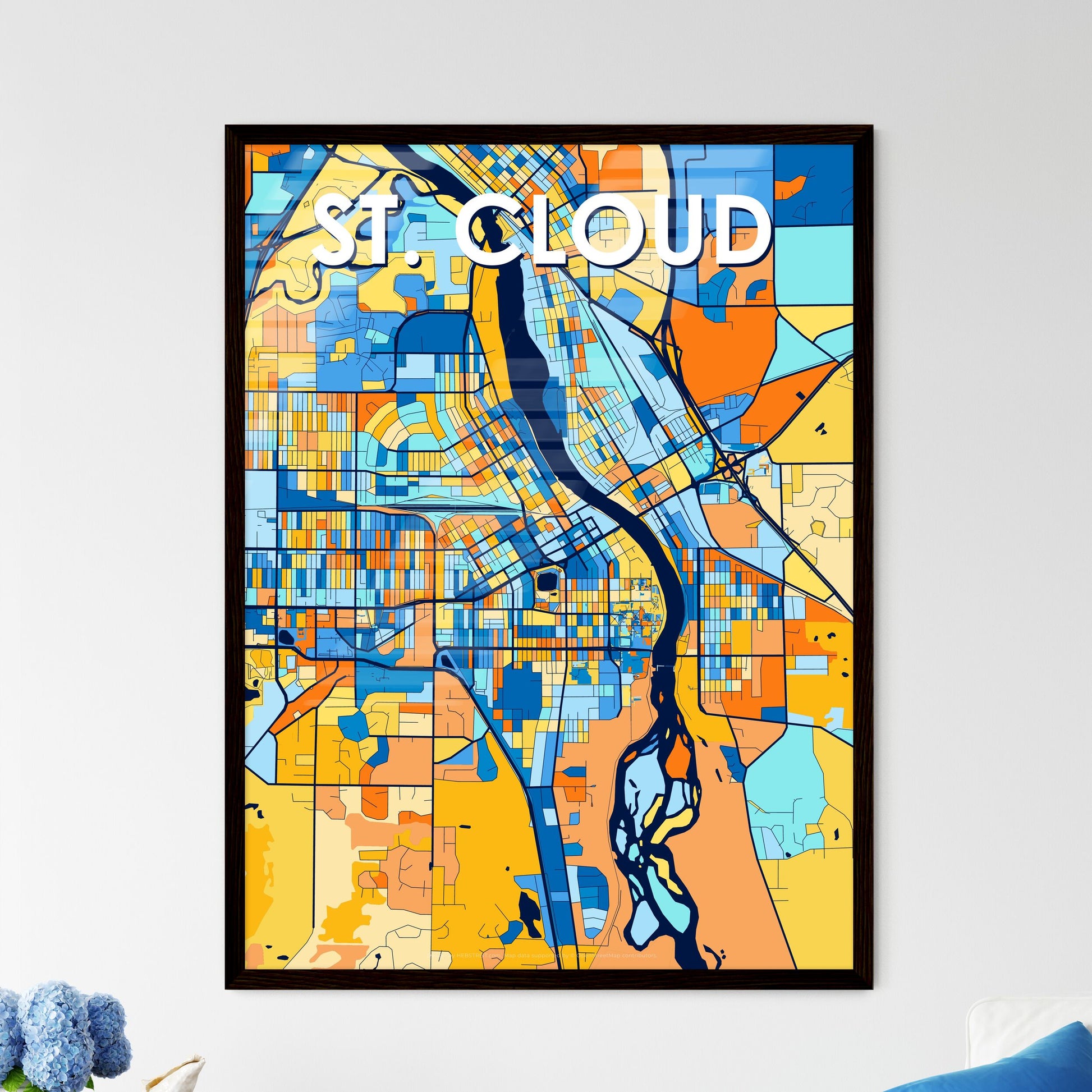 ST. CLOUD MINNESOTA Vibrant Colorful Art Map Poster Blue Orange