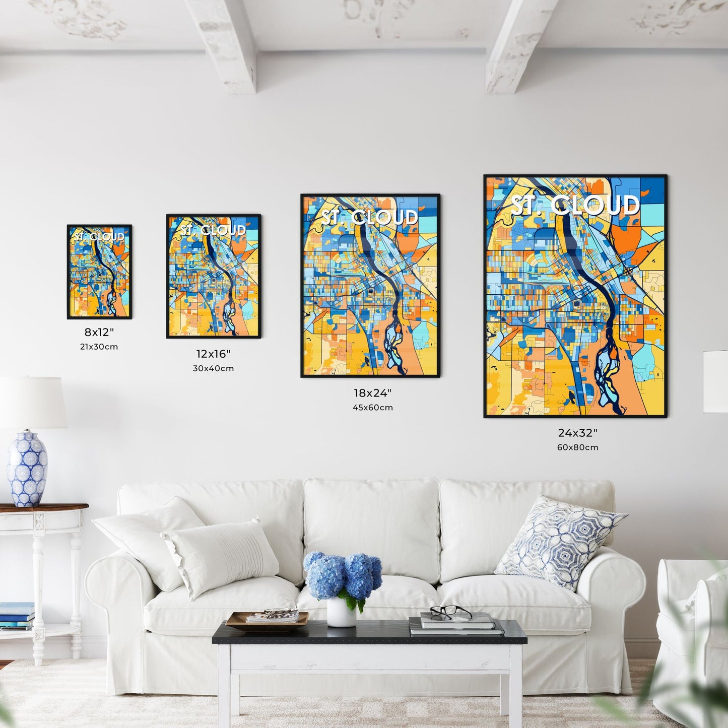 ST. CLOUD MINNESOTA Vibrant Colorful Art Map Poster Blue Orange