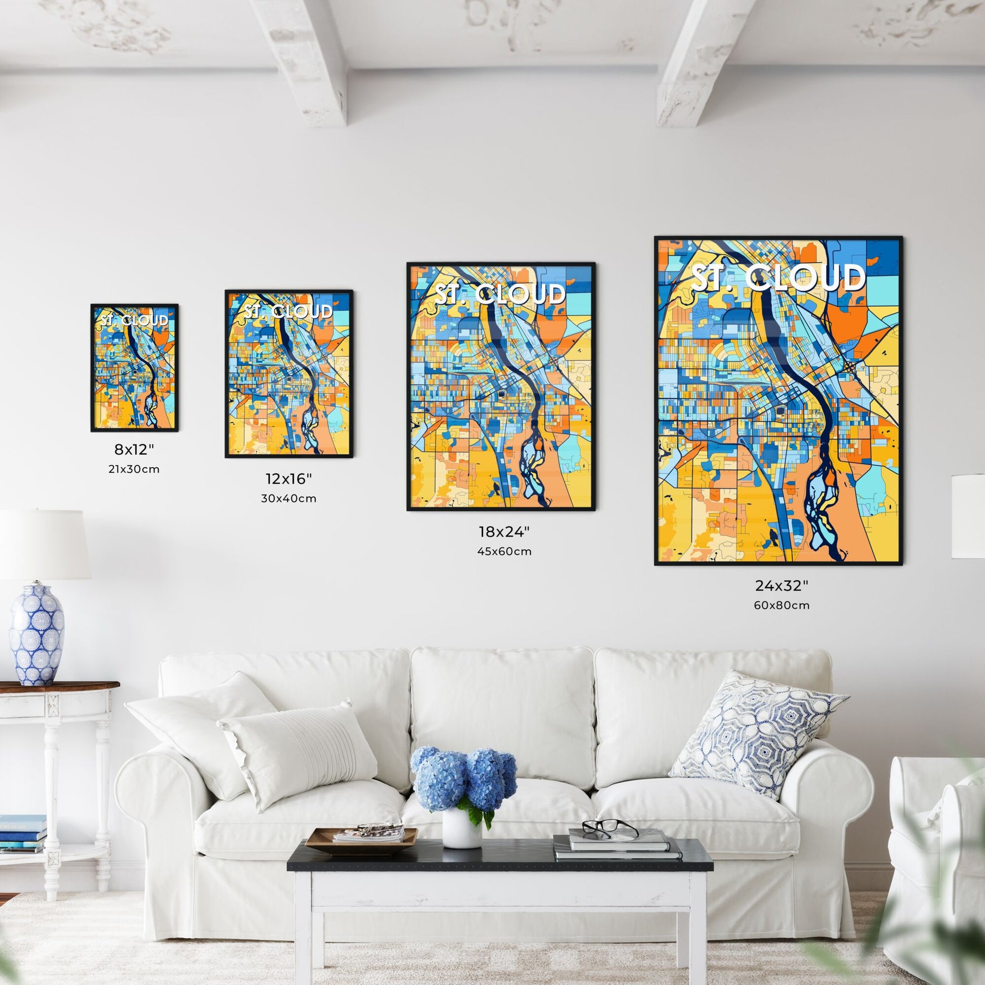 ST. CLOUD MINNESOTA Vibrant Colorful Art Map Poster Blue Orange