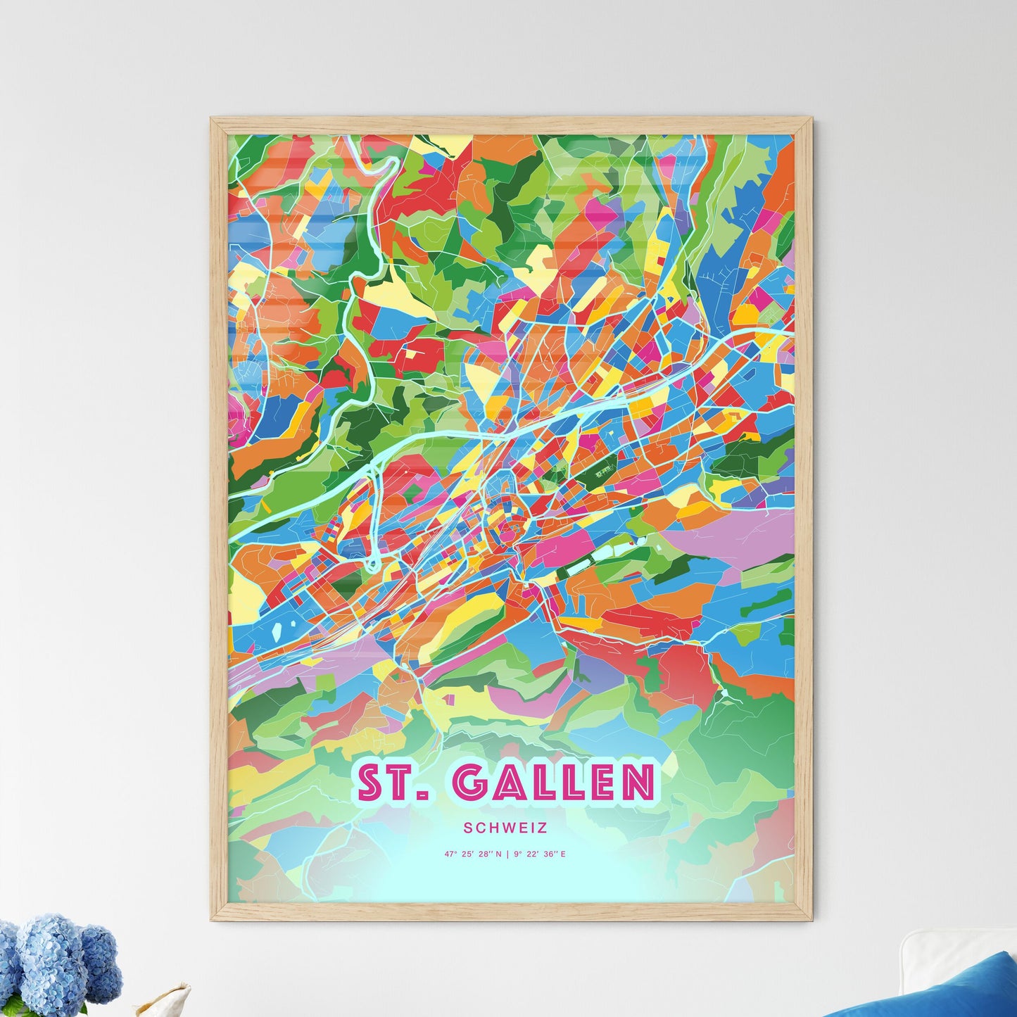 Colorful St. Gallen Switzerland Fine Art Map Crazy Colors