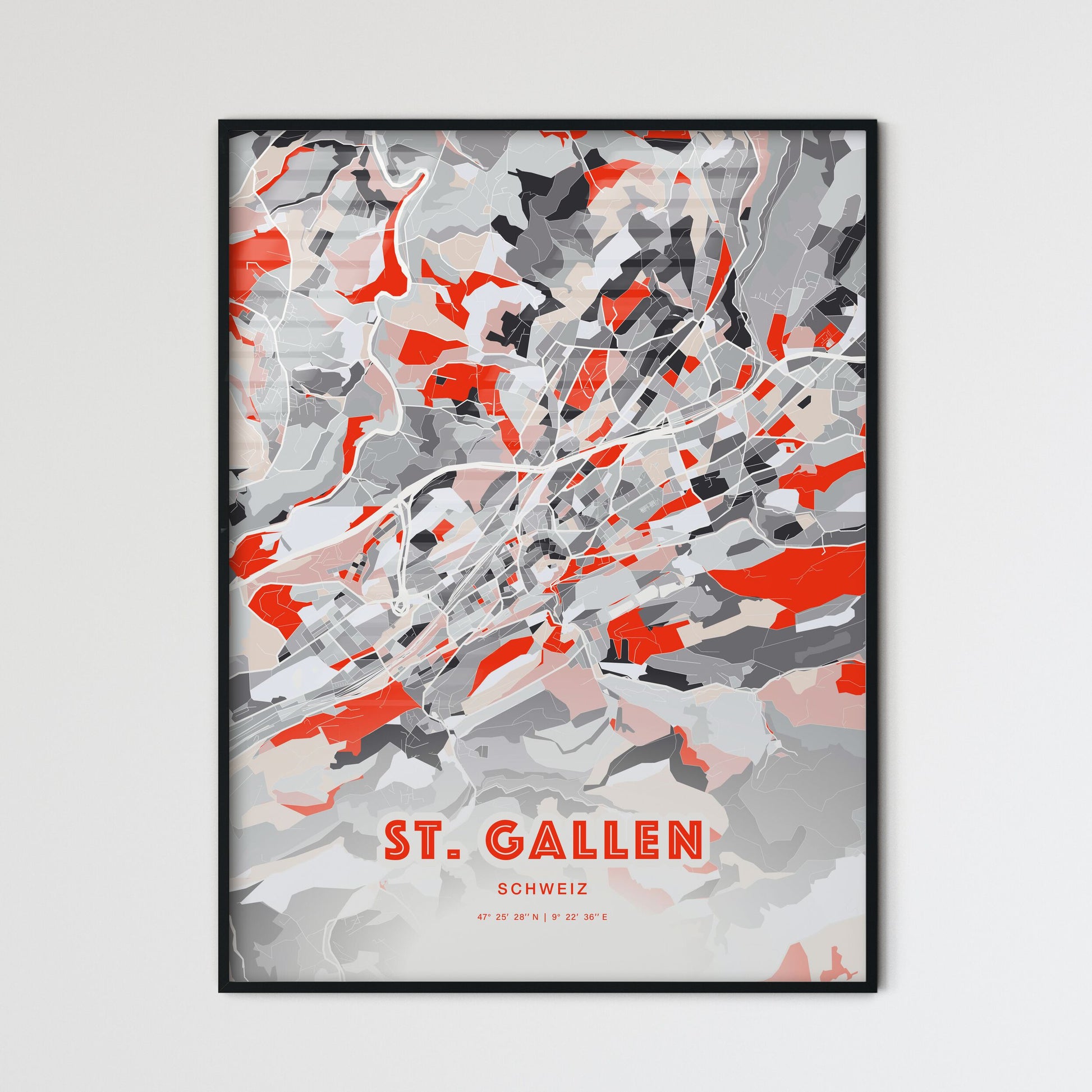 Colorful St. Gallen Switzerland Fine Art Map Modern Expressive