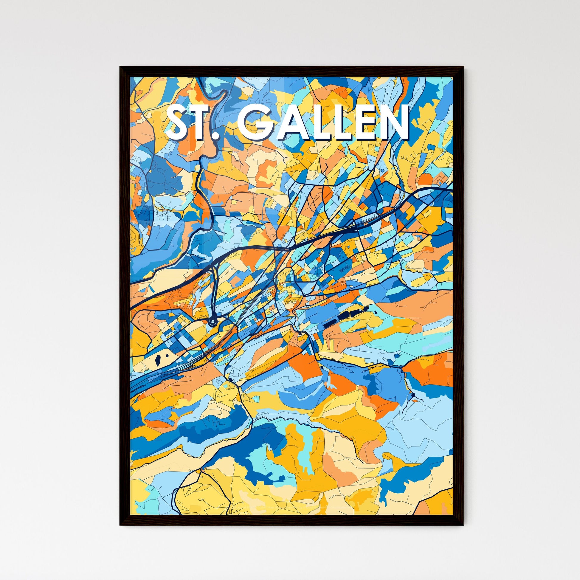 ST. GALLEN SWITZERLAND Vibrant Colorful Art Map Poster Blue Orange