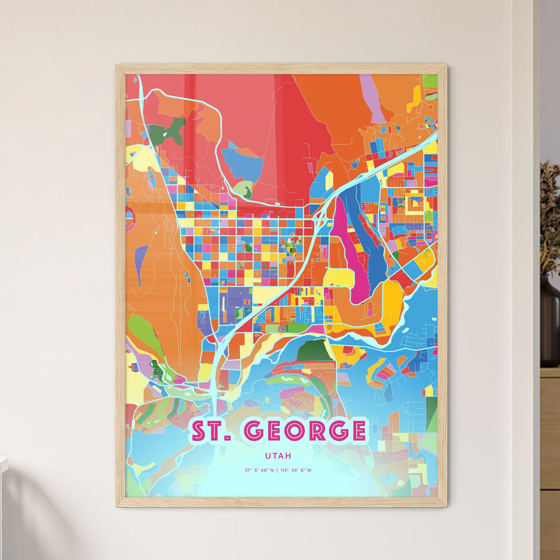 Colorful St. George Utah Fine Art Map Crazy Colors
