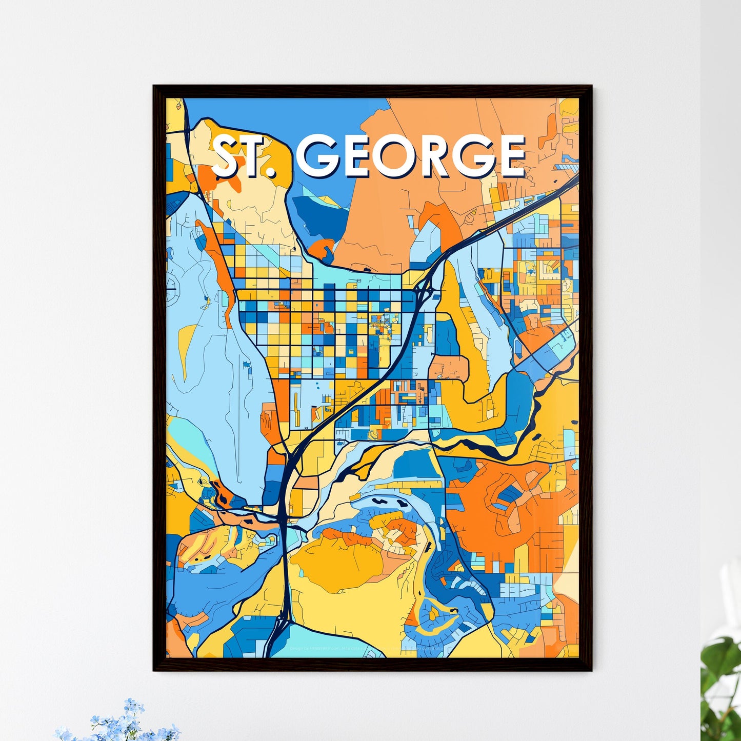 ST. GEORGE UTAH Vibrant Colorful Art Map Poster Blue Orange