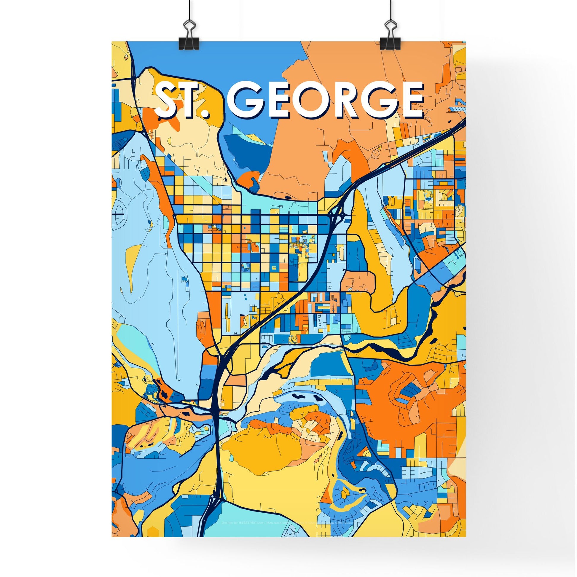 ST. GEORGE UTAH Vibrant Colorful Art Map Poster Blue Orange