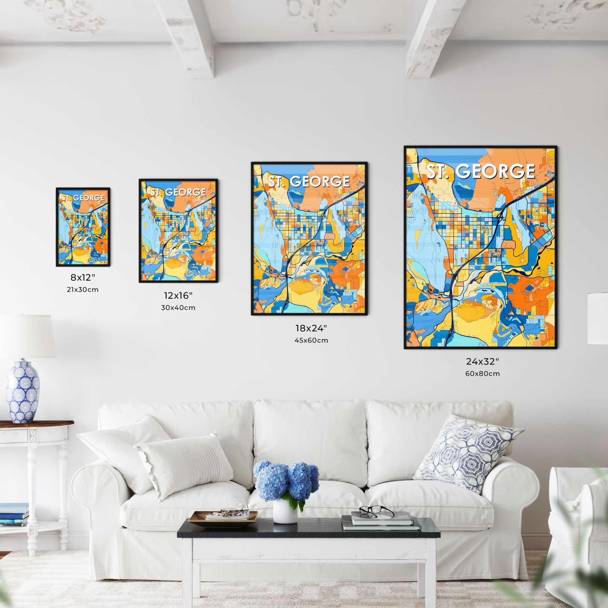 ST. GEORGE UTAH Vibrant Colorful Art Map Poster Blue Orange