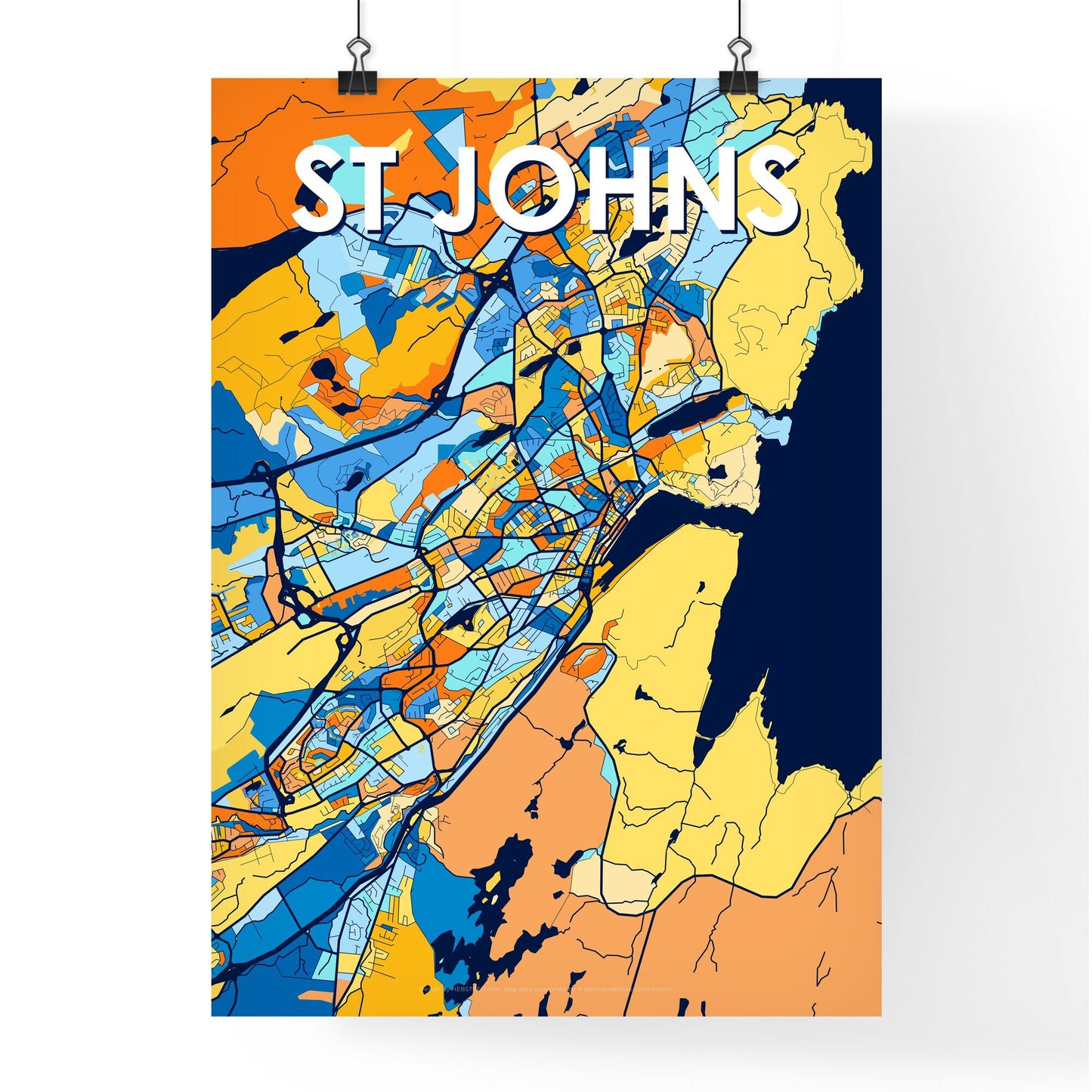 ST JOHNS CANADA Vibrant Colorful Art Map Poster Blue Orange