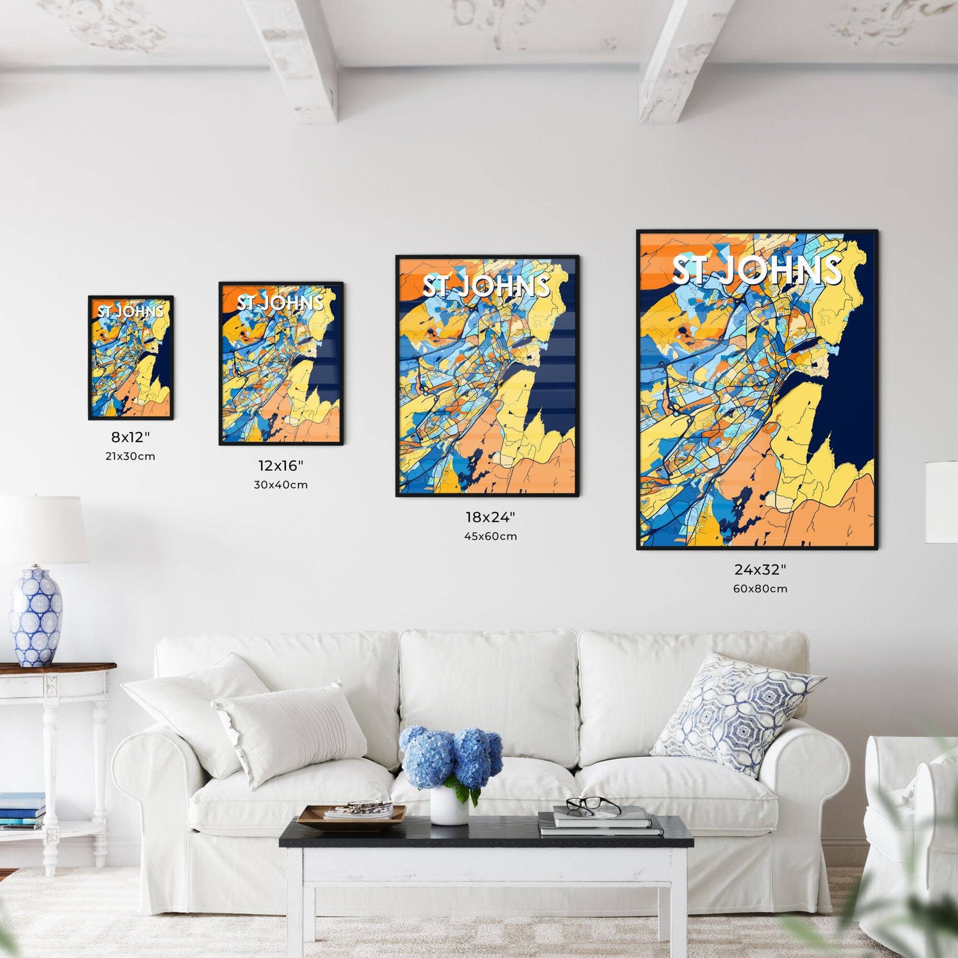 ST JOHNS CANADA Vibrant Colorful Art Map Poster Blue Orange