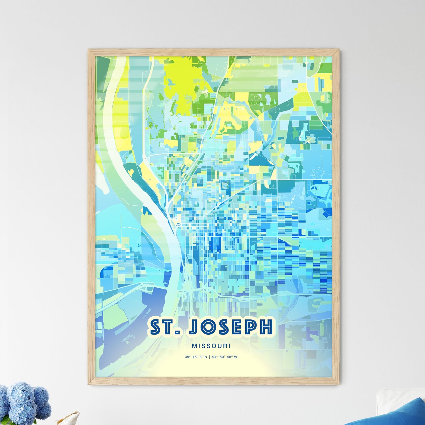 Colorful St. Joseph Missouri Fine Art Map Cool Blue