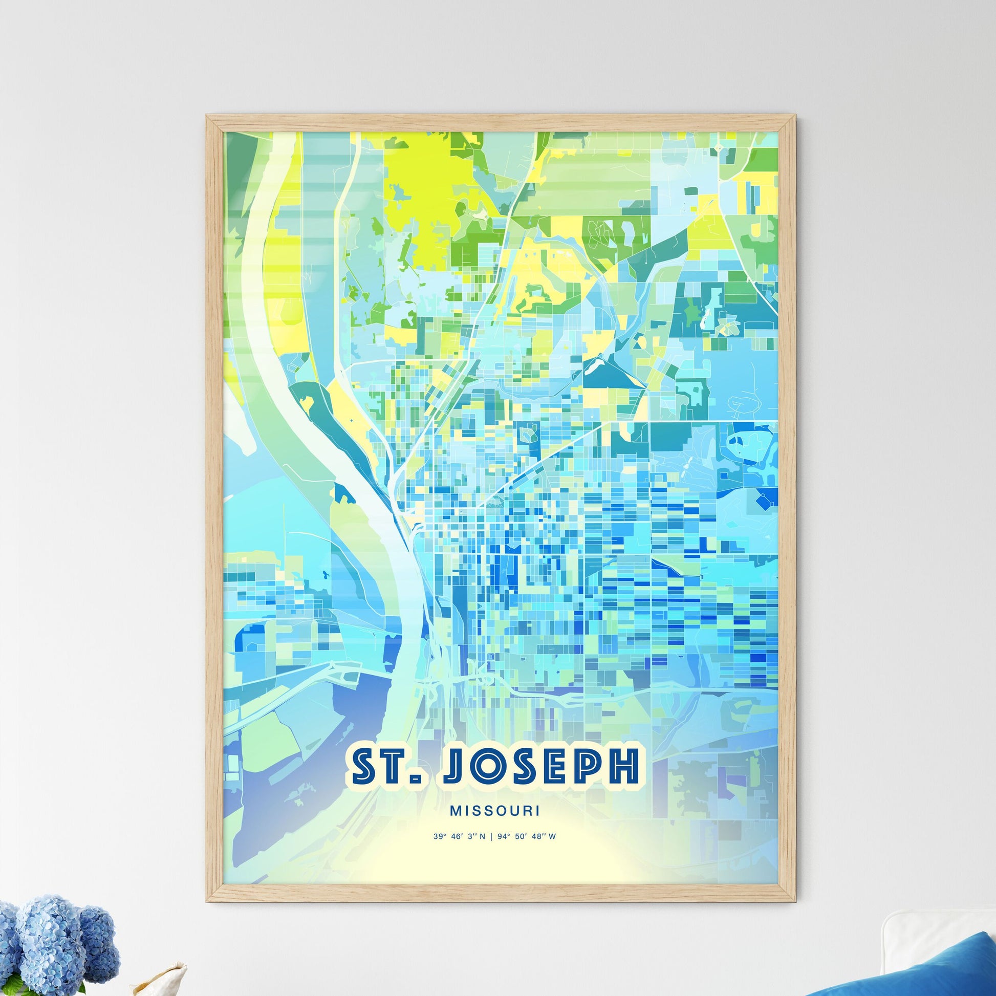 Colorful St. Joseph Missouri Fine Art Map Cool Blue