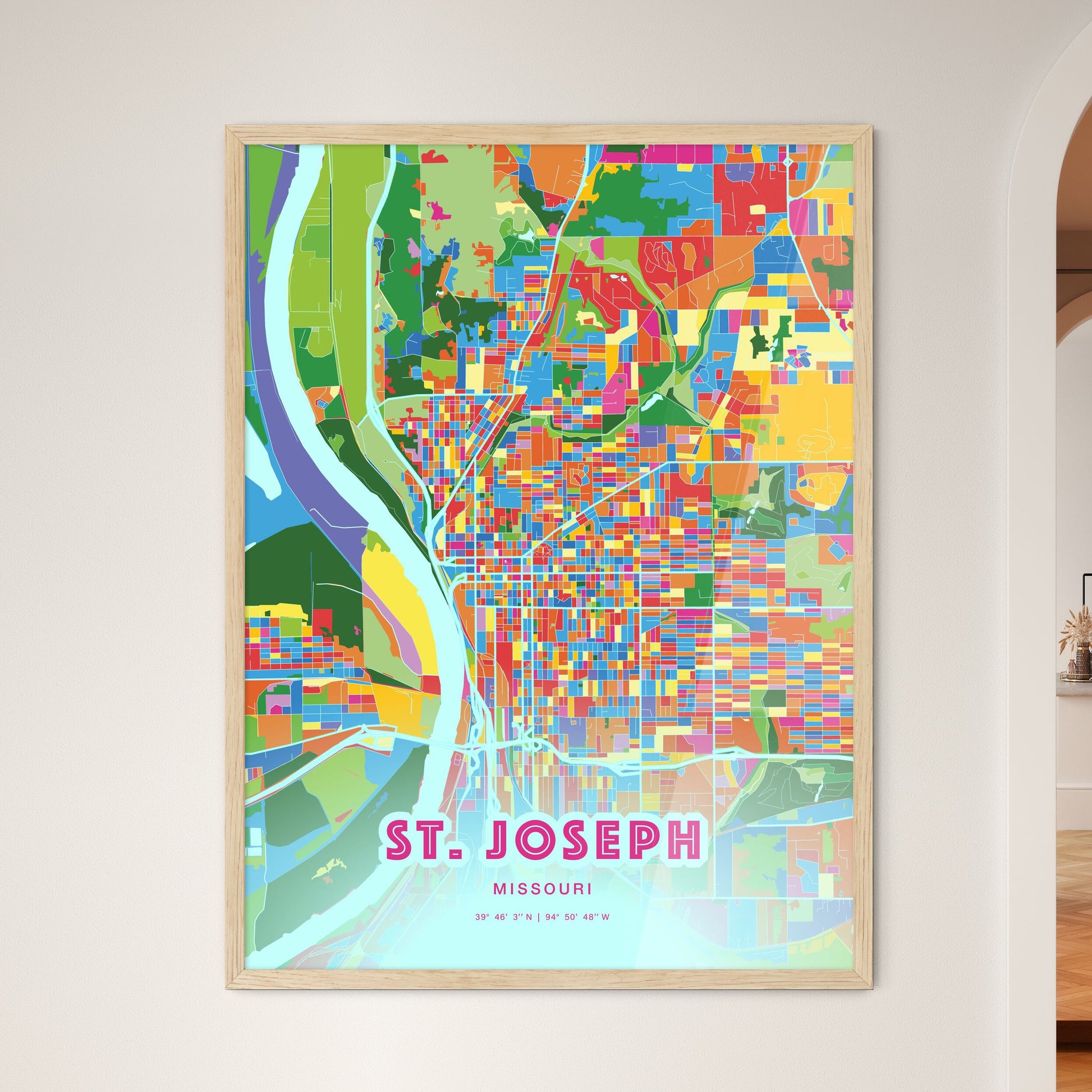 Colorful St. Joseph Missouri Fine Art Map Crazy Colors