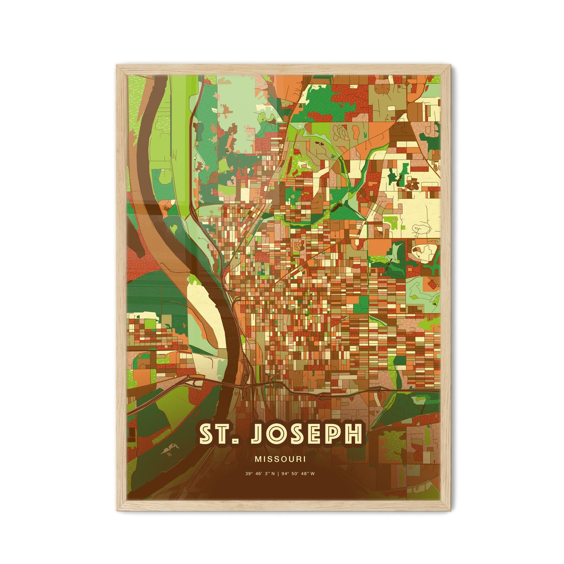 Colorful St. Joseph Missouri Fine Art Map Farmhouse