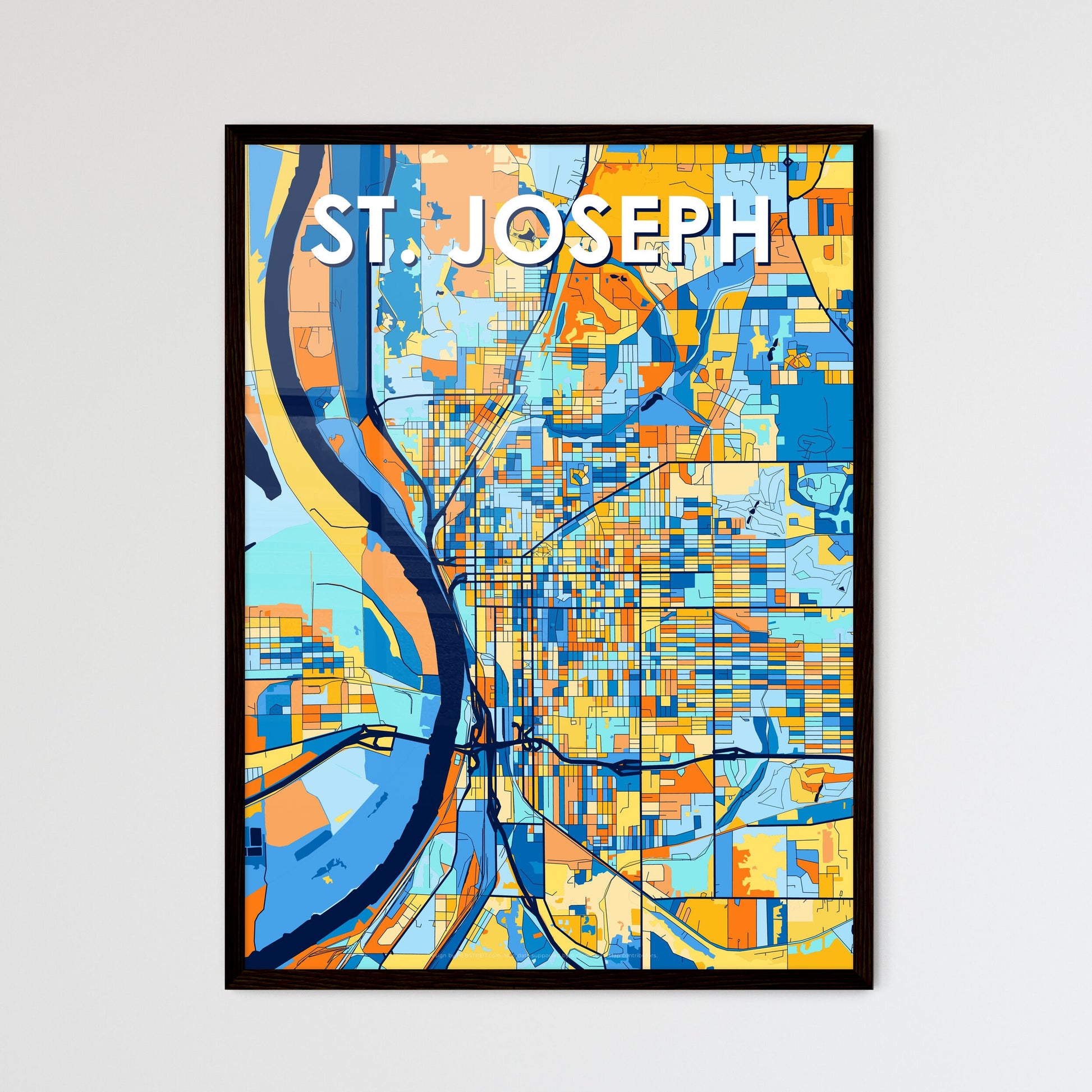 ST. JOSEPH MISSOURI Vibrant Colorful Art Map Poster Blue Orange