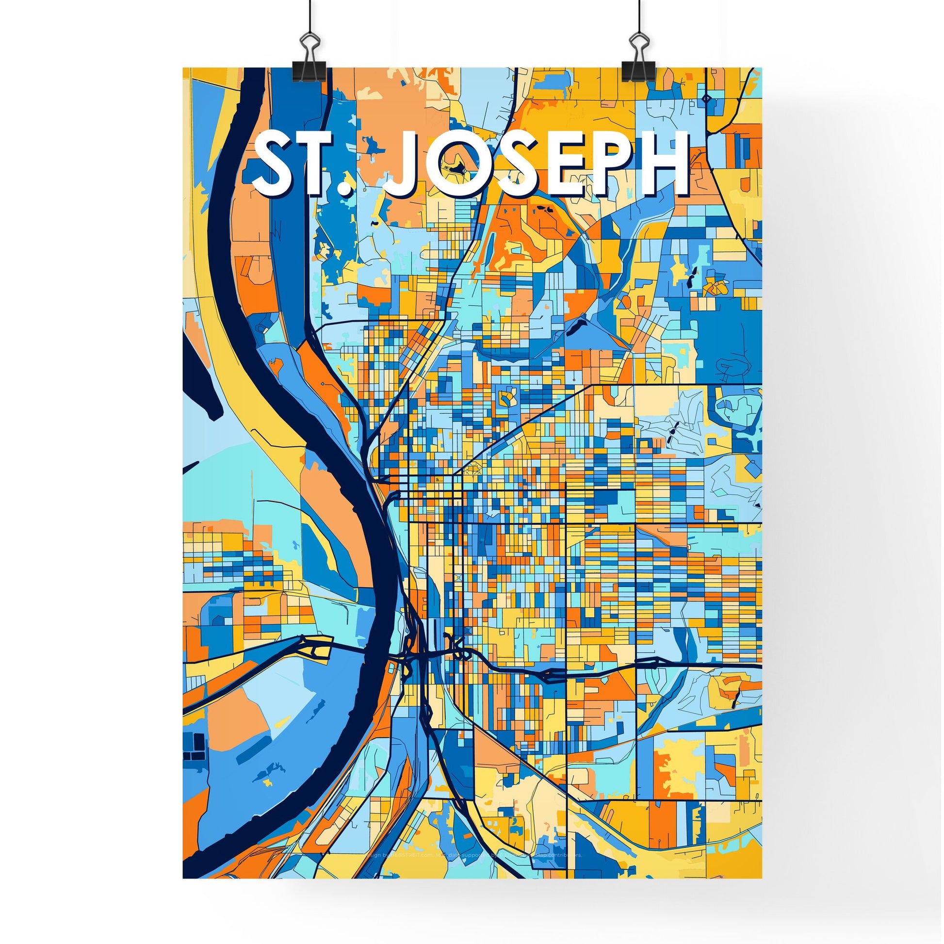 ST. JOSEPH MISSOURI Vibrant Colorful Art Map Poster Blue Orange