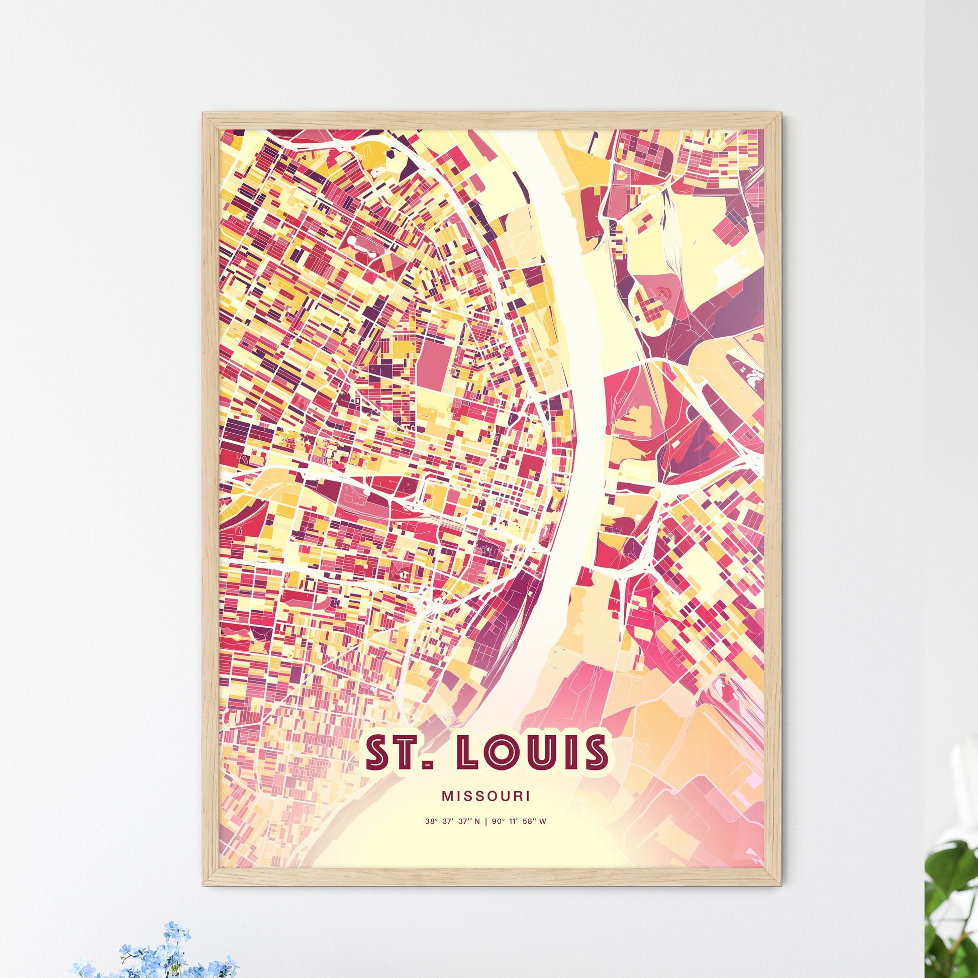 Colorful St. Louis Missouri Fine Art Map Hot Red