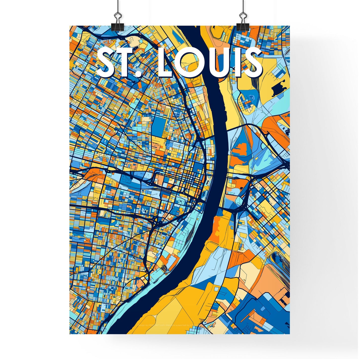 ST. LOUIS MISSOURI Vibrant Colorful Art Map Poster Blue Orange