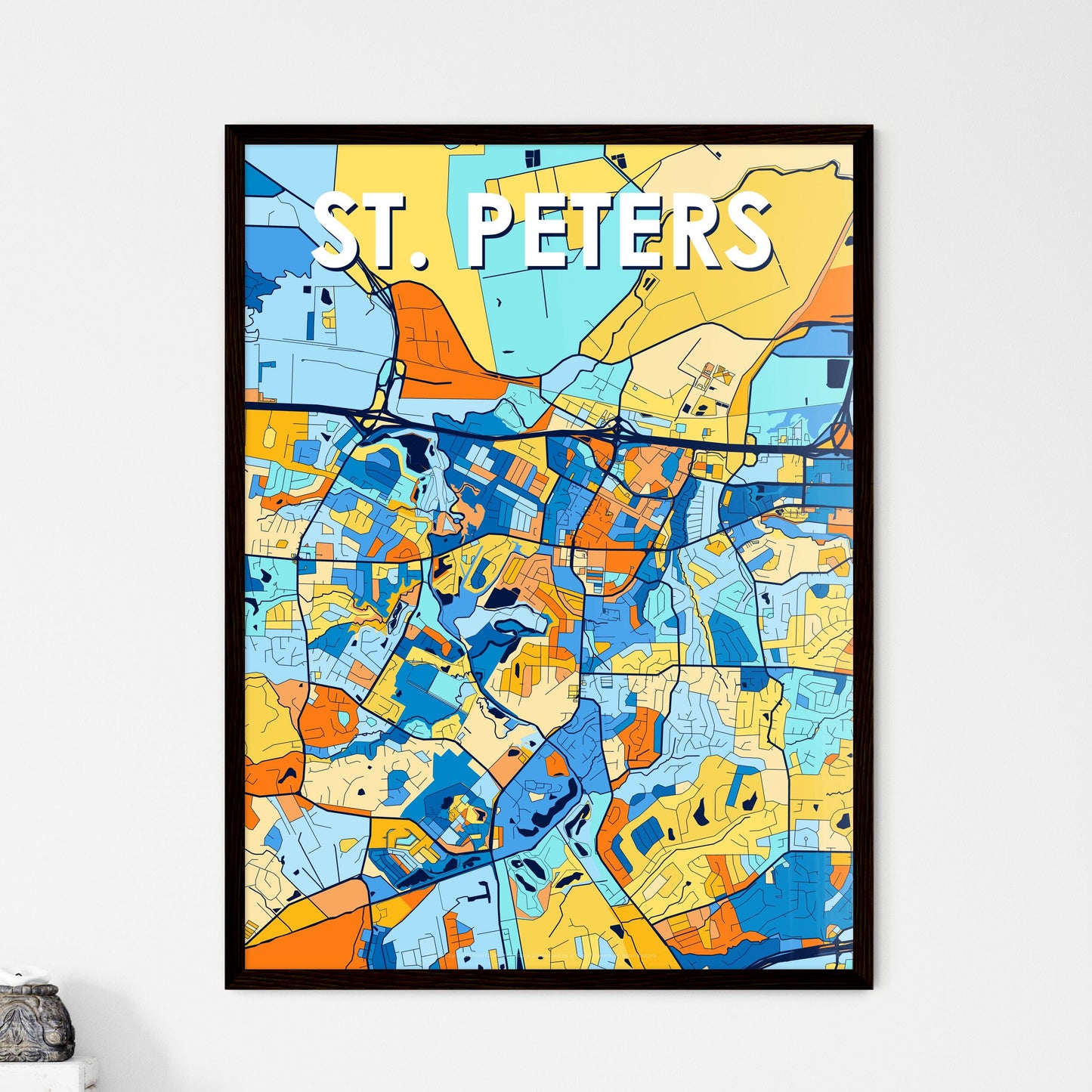 ST. PETERS MISSOURI Vibrant Colorful Art Map Poster Blue Orange