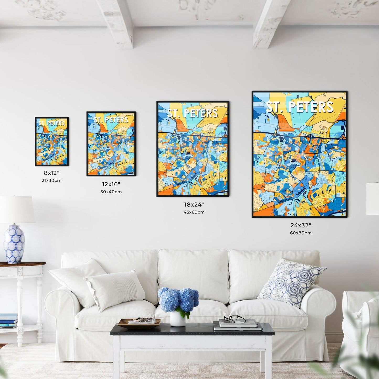 ST. PETERS MISSOURI Vibrant Colorful Art Map Poster Blue Orange