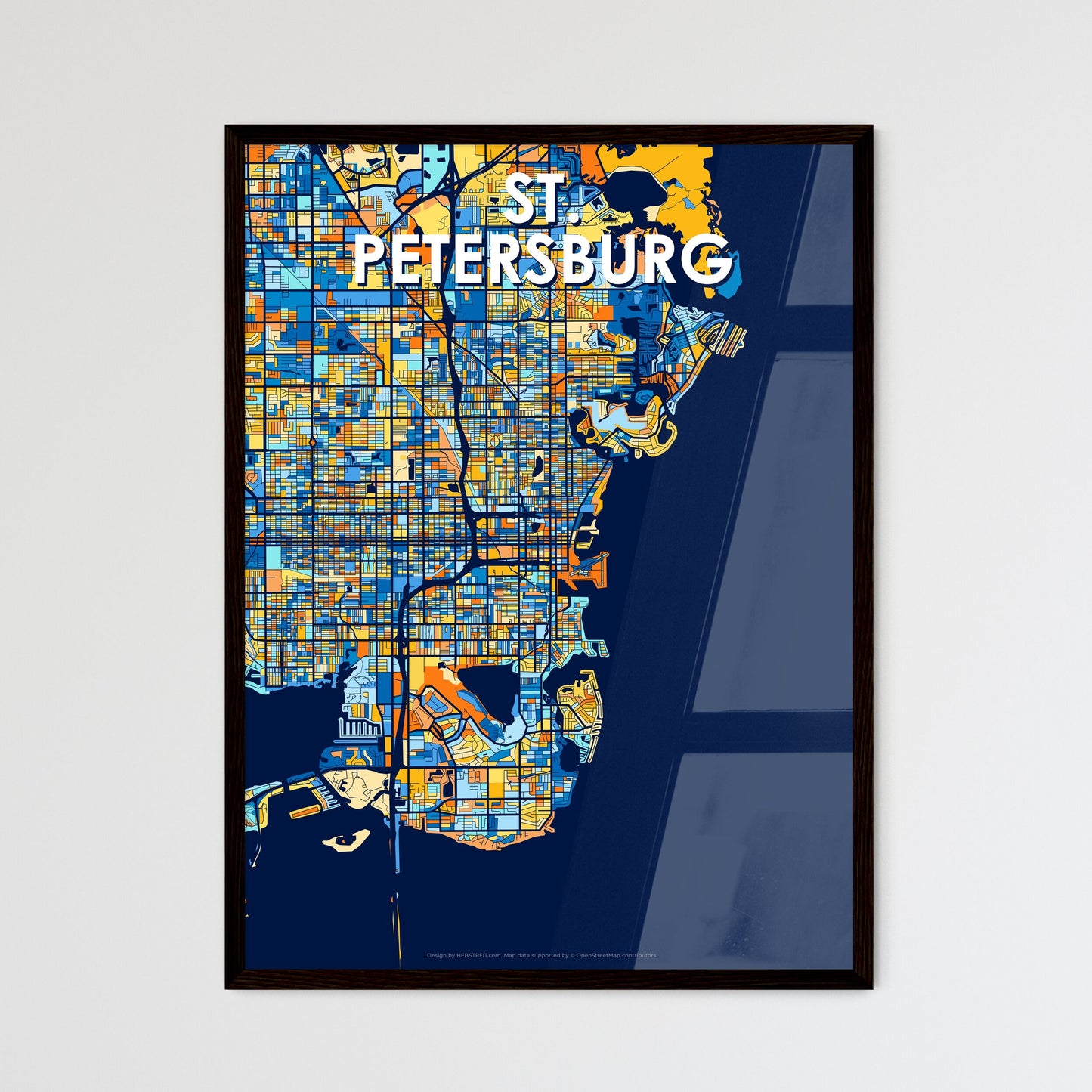 ST. PETERSBURG FLORIDA Vibrant Colorful Art Map Poster Blue Orange