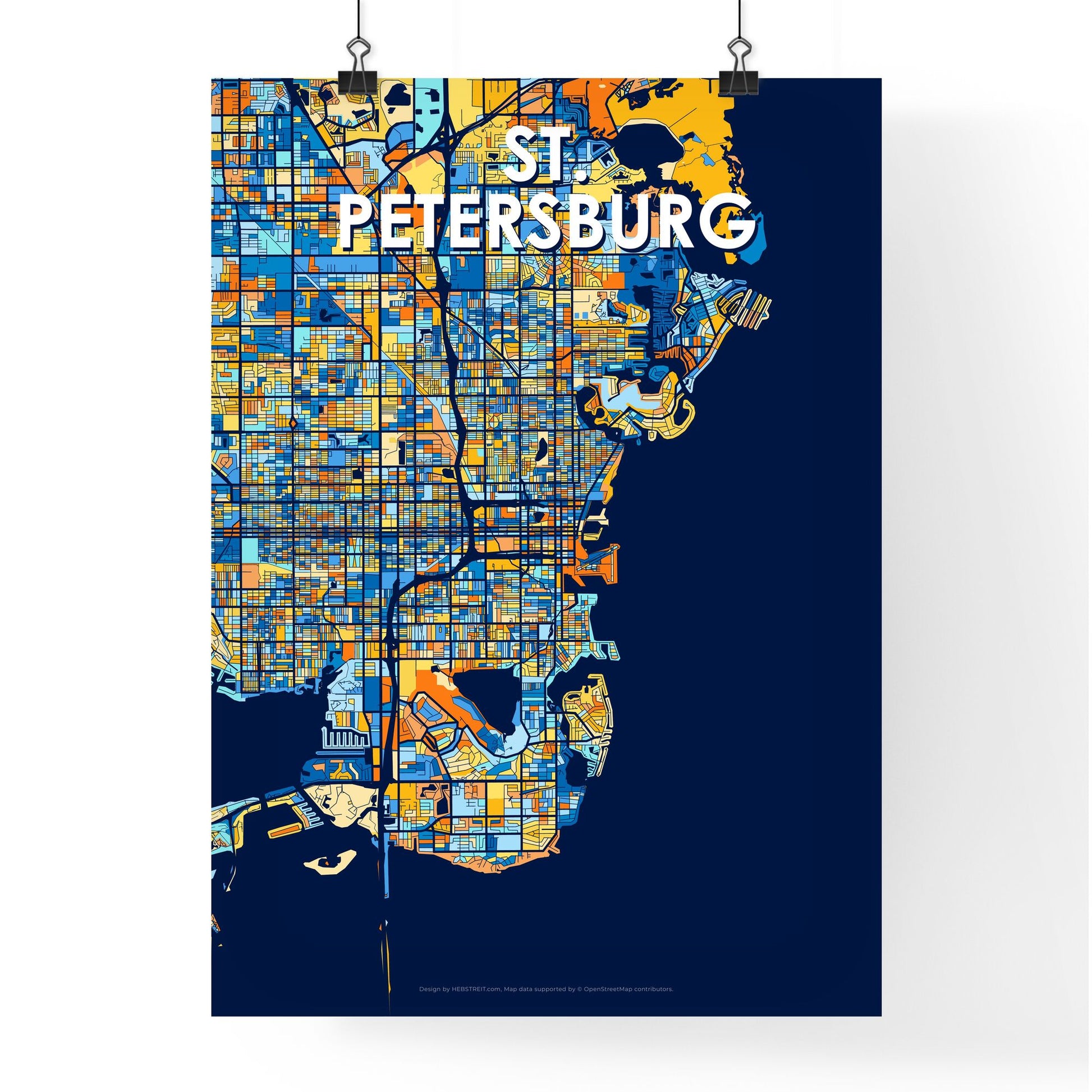 ST. PETERSBURG FLORIDA Vibrant Colorful Art Map Poster Blue Orange