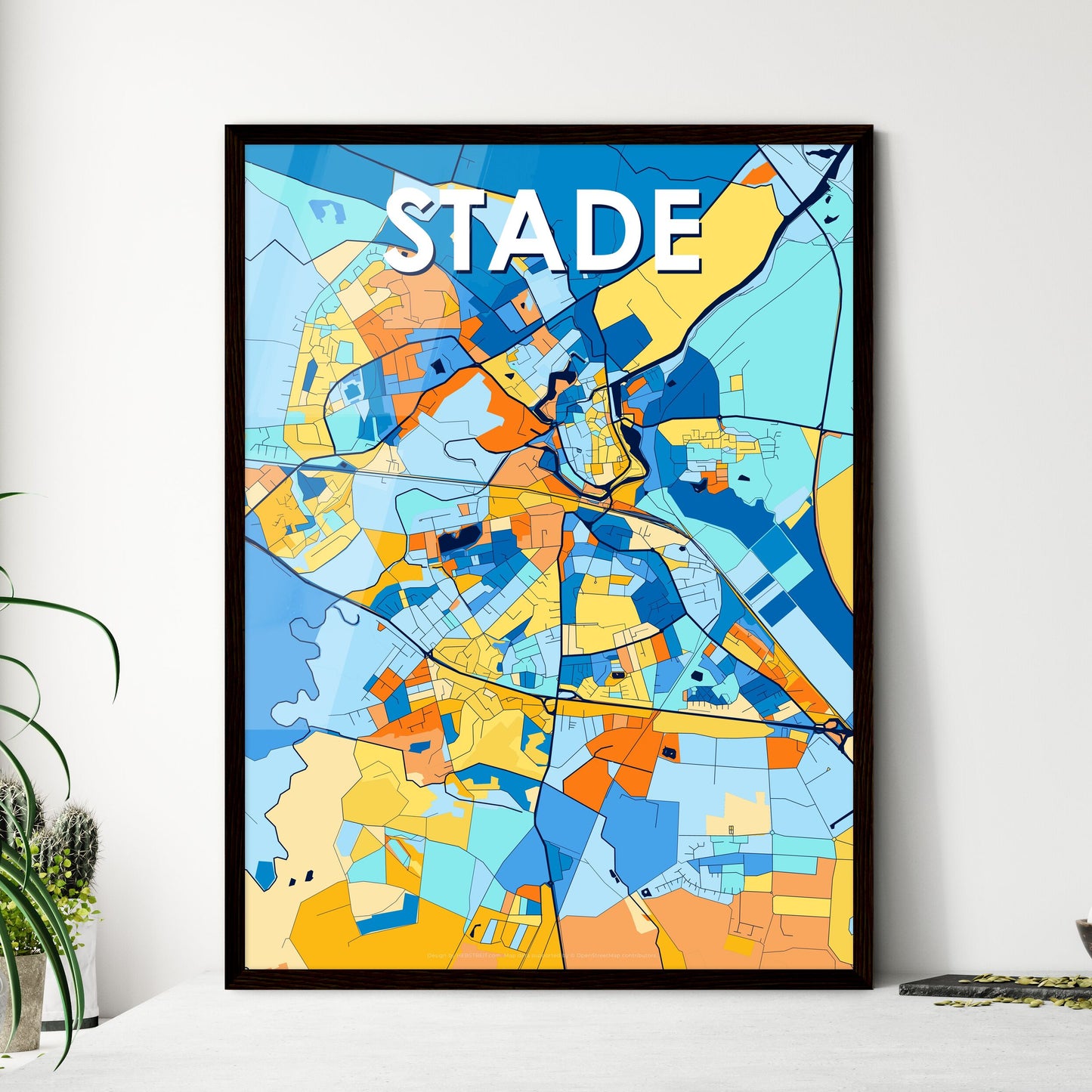 STADE GERMANY Vibrant Colorful Art Map Poster Blue Orange