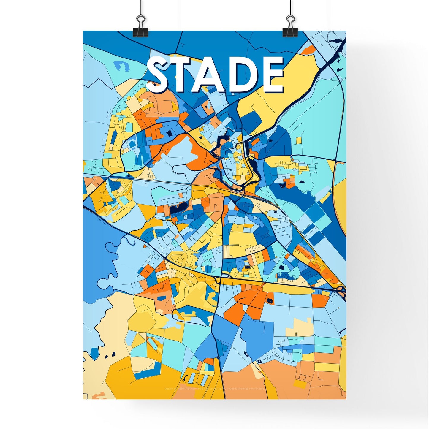 STADE GERMANY Vibrant Colorful Art Map Poster Blue Orange