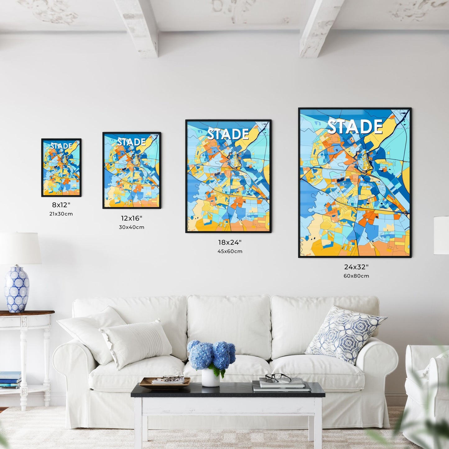 STADE GERMANY Vibrant Colorful Art Map Poster Blue Orange