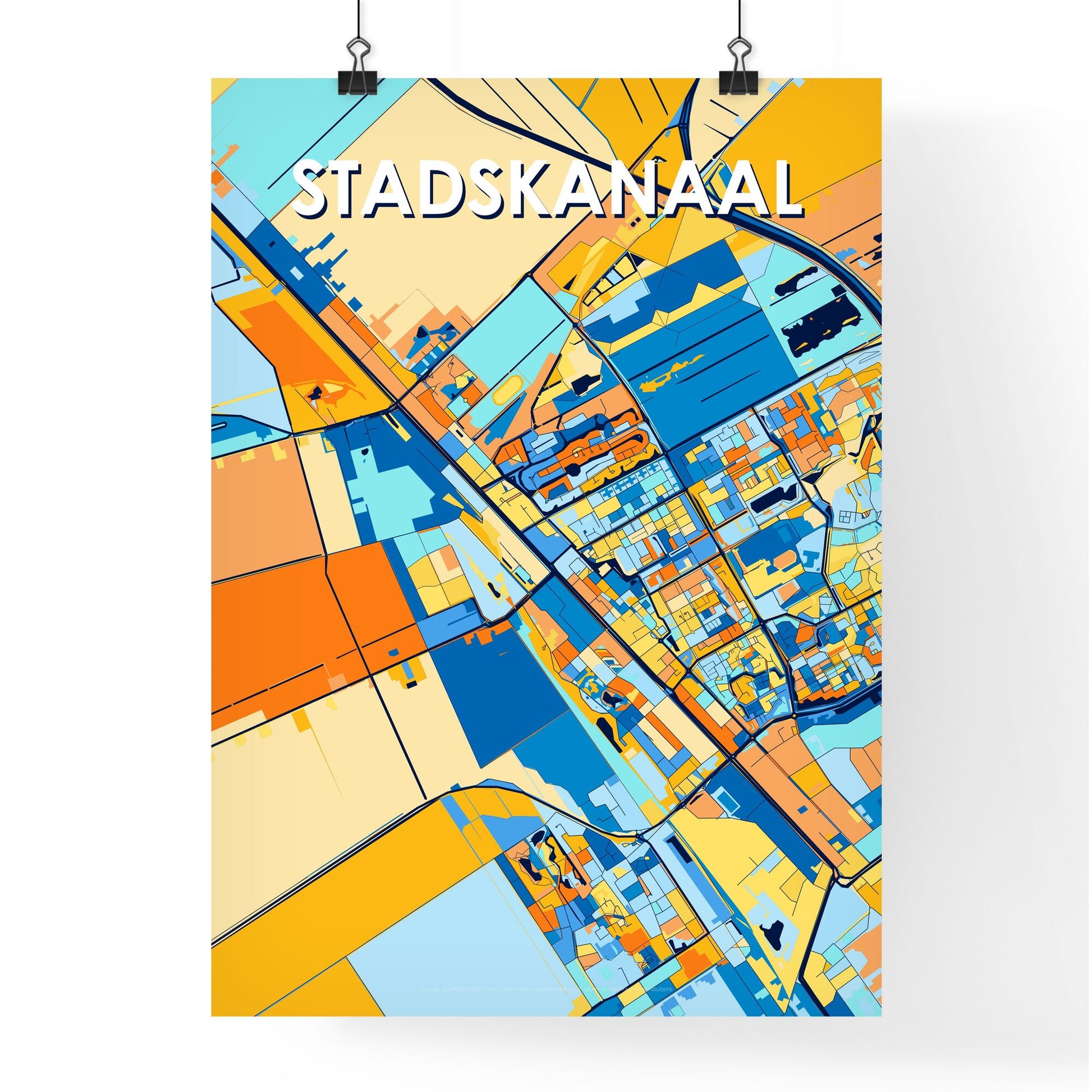 STADSKANAAL NETHERLANDS Vibrant Colorful Art Map Poster Blue Orange