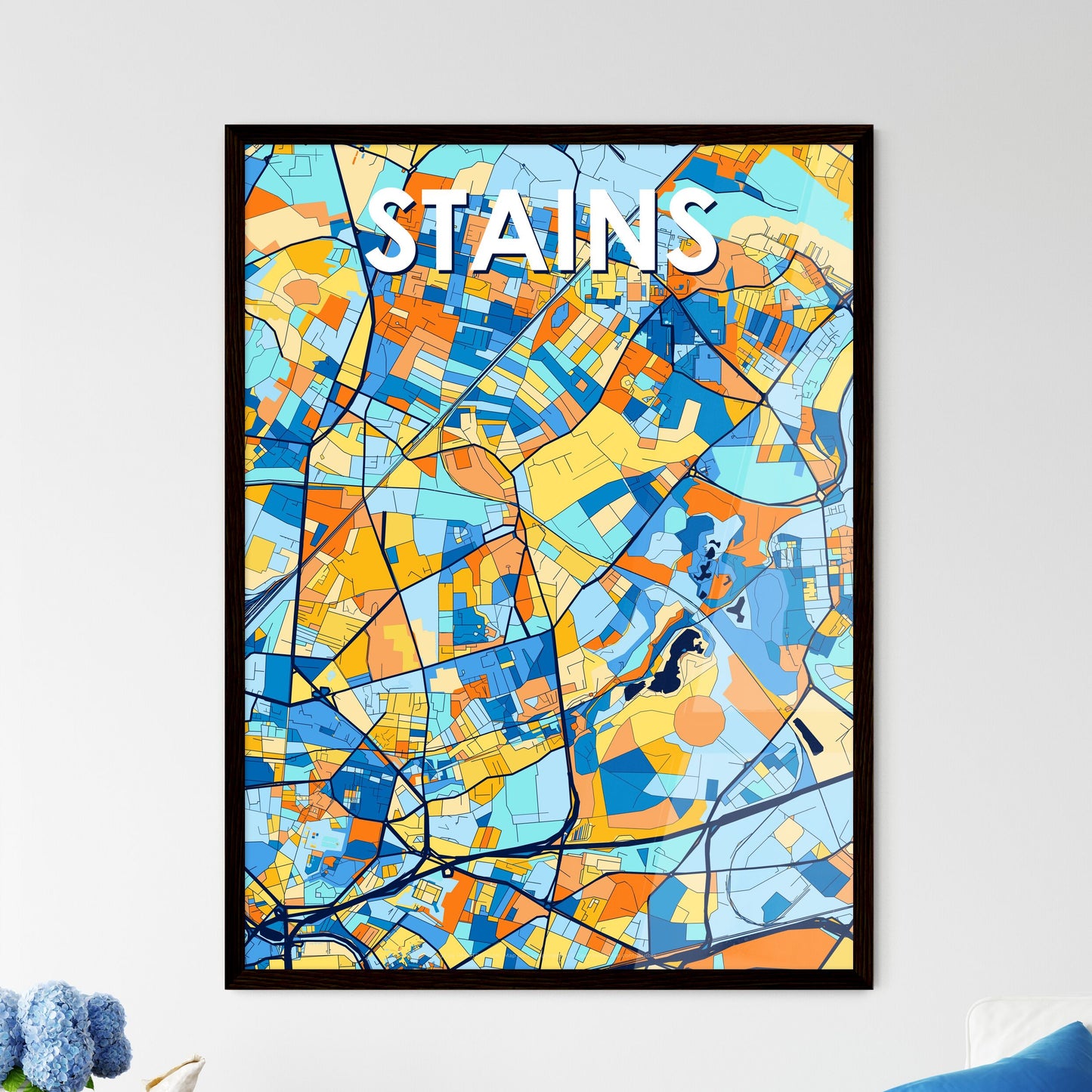 STAINS FRANCE Vibrant Colorful Art Map Poster Blue Orange