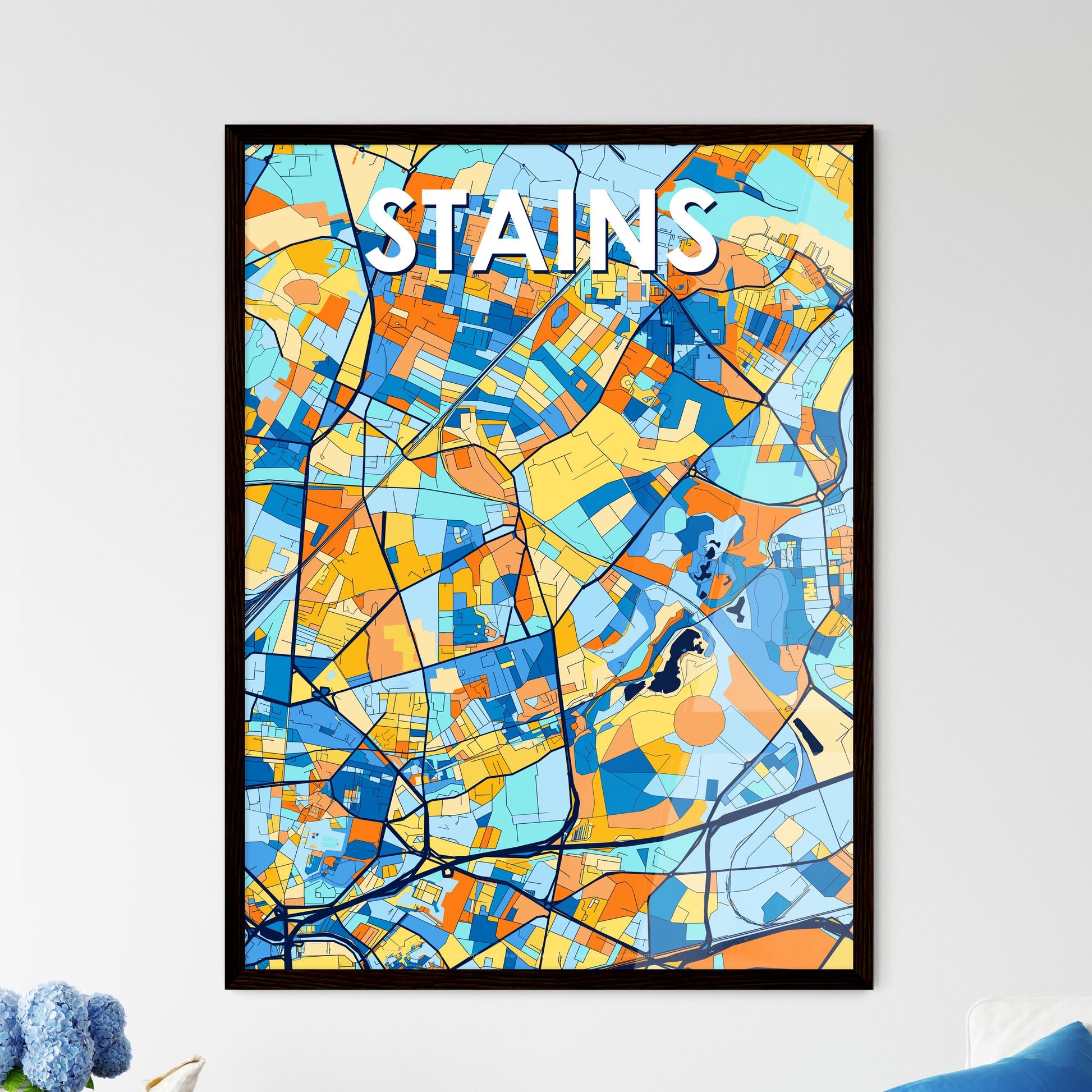 STAINS FRANCE Vibrant Colorful Art Map Poster Blue Orange