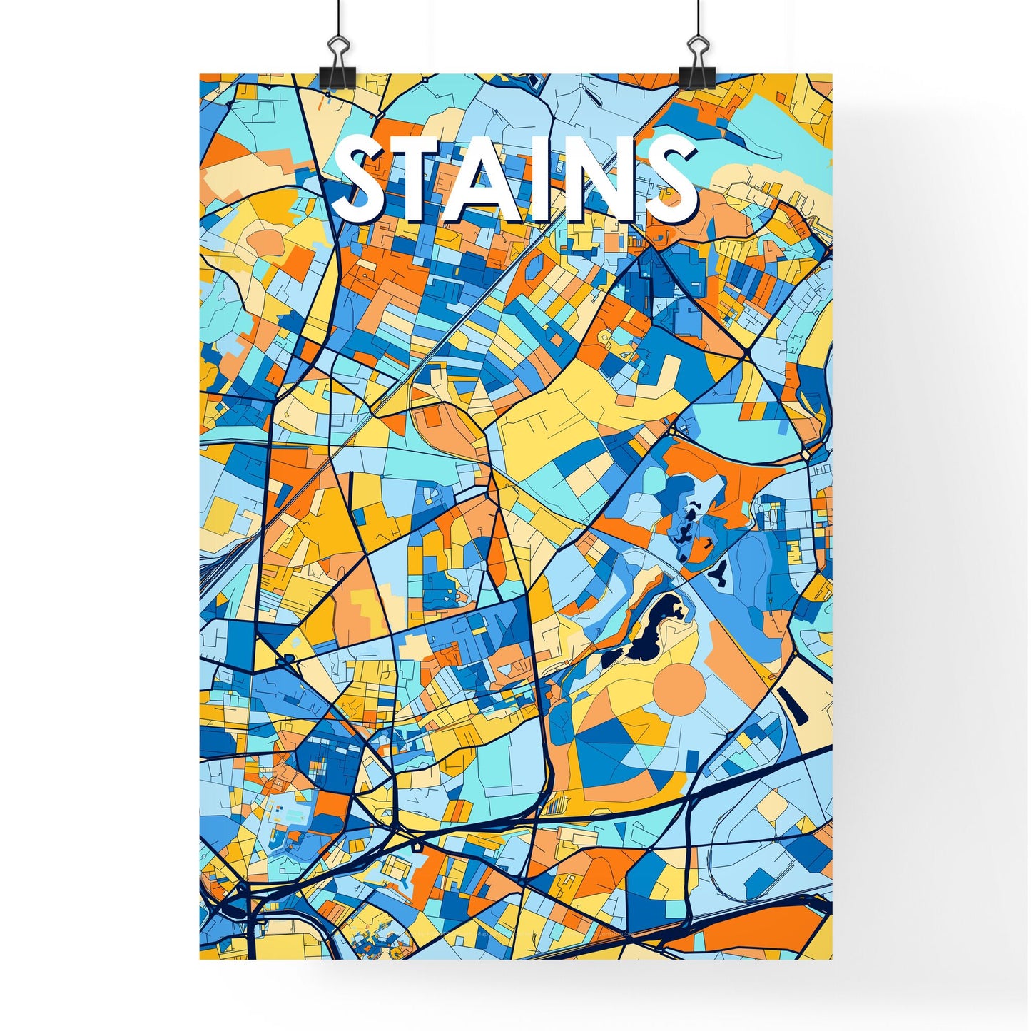 STAINS FRANCE Vibrant Colorful Art Map Poster Blue Orange